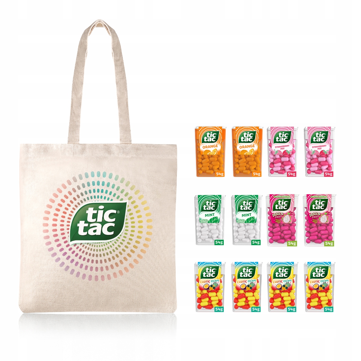 Tic Tac mix smaków truskawka pomarańcza smoczy owoc egzotyczne 54g x 12