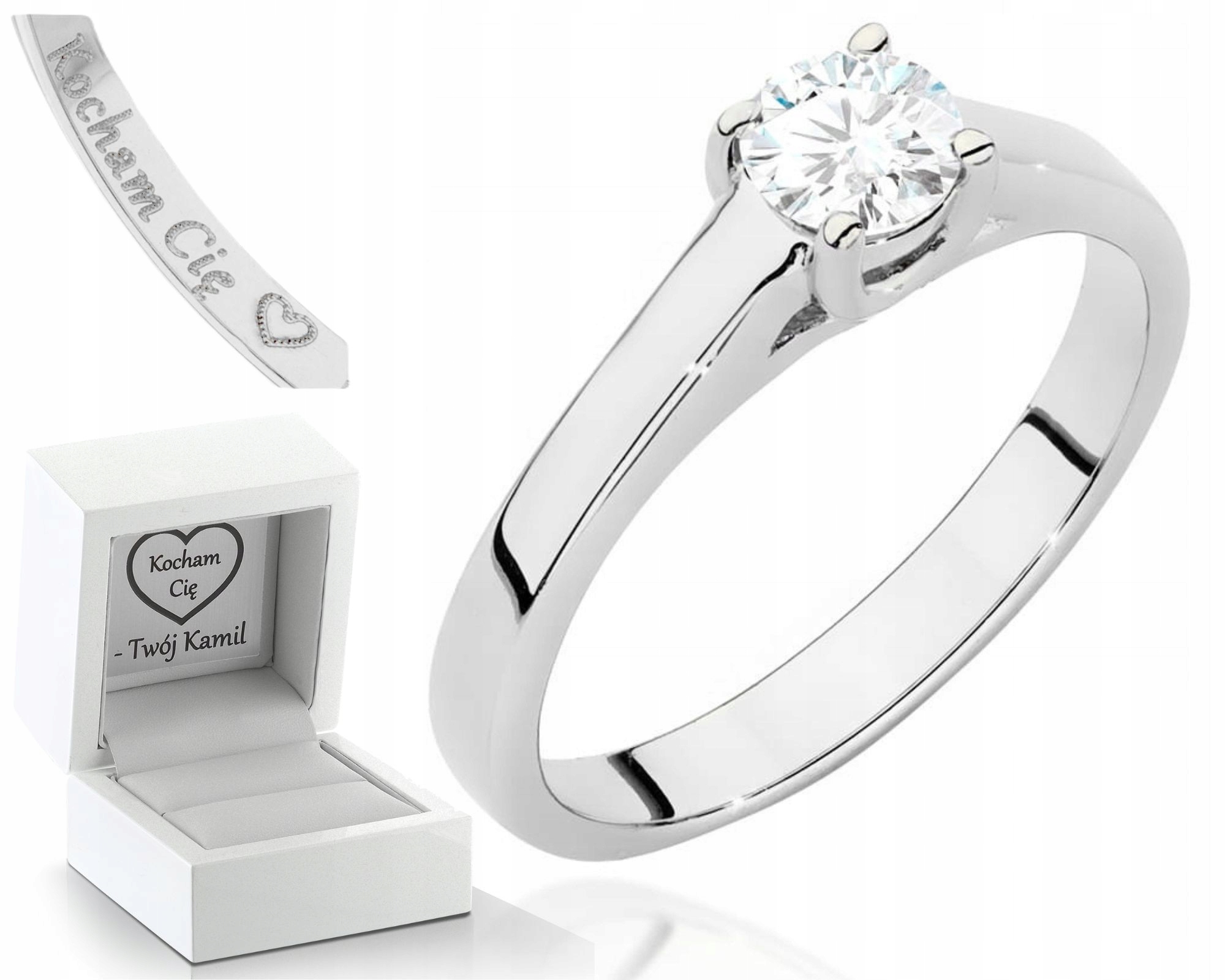 Bílý Zlatý Prstýnek S Diamantem 585 Gravírování Bonus