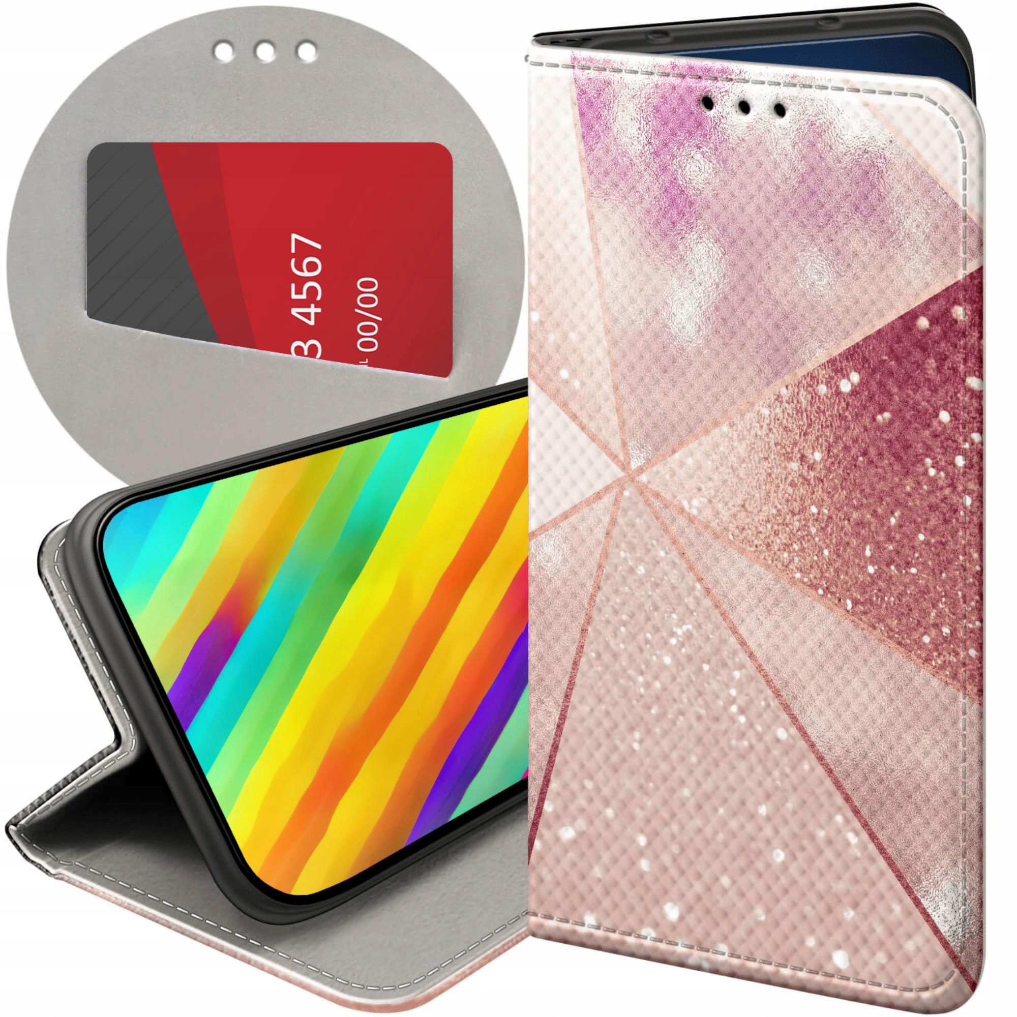 Etui Z Klapką Do Oppo A40 Różowe Złoto Róż Futerał Pokrowiec Case