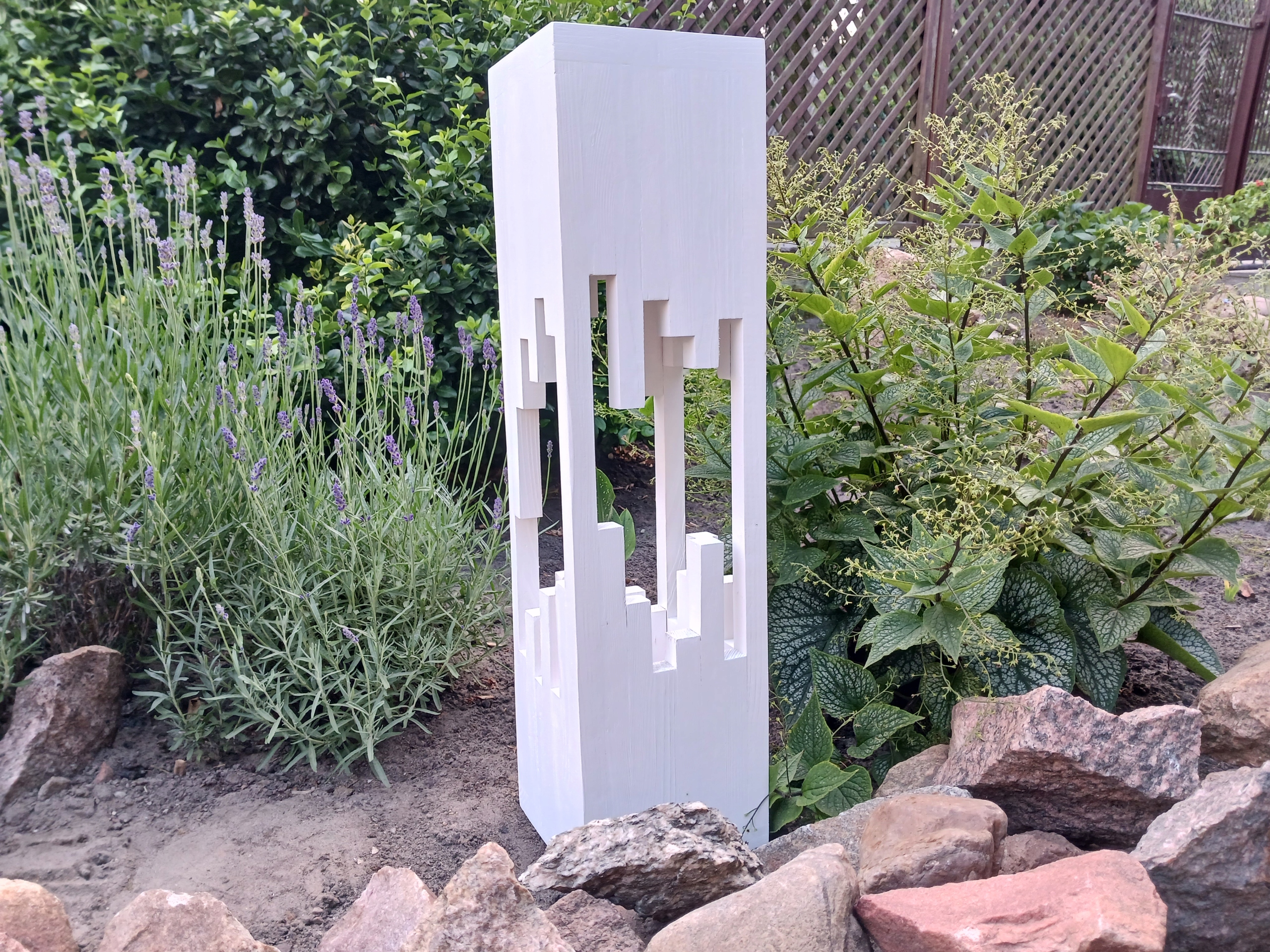 Lampion dřevěná lucerna bílá 60 cm Manhattan