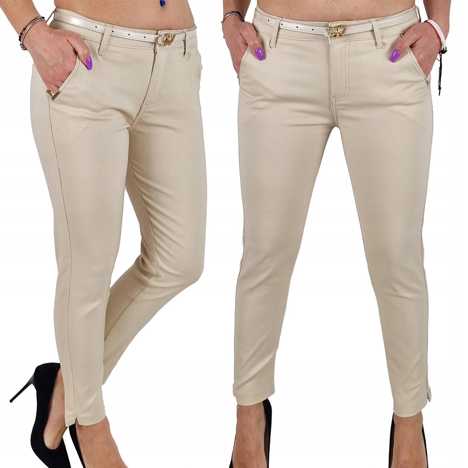 M.Sara Damskie Spodnie Cygaretki 7/8 Dopasowane Duże