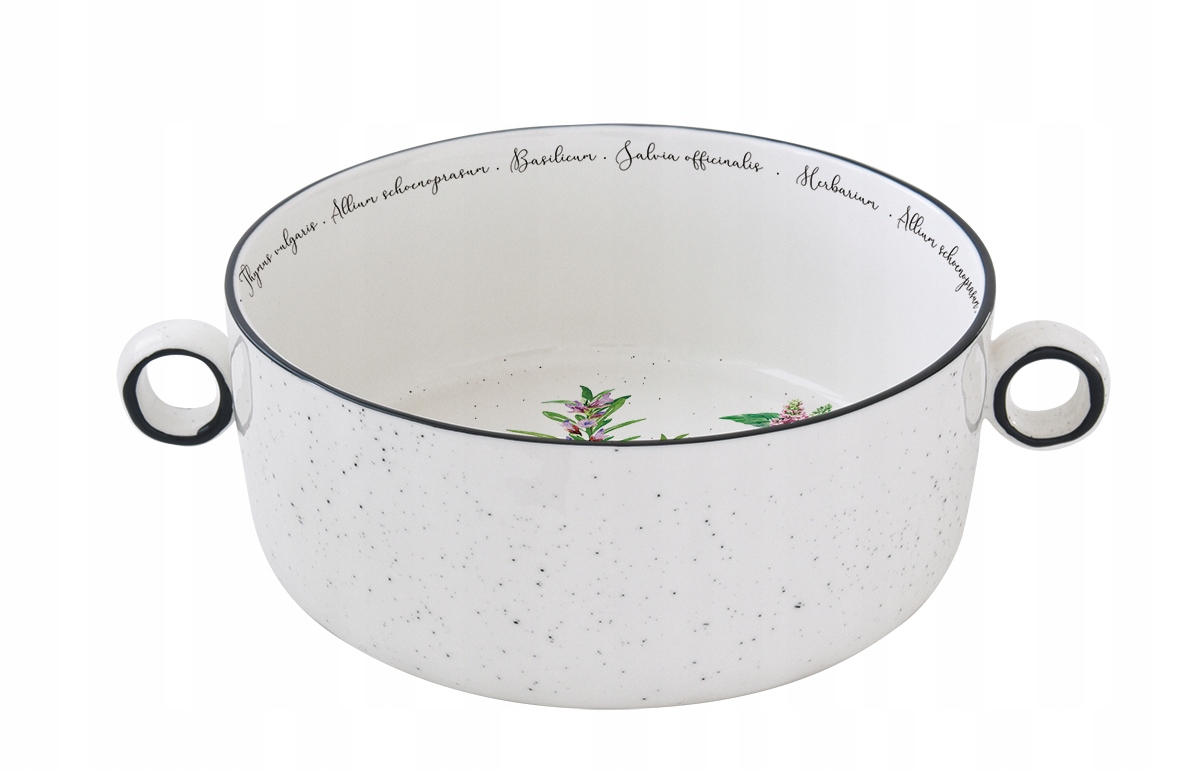 Miska mísa 20 cm salátová mísa porcelánová retro boho elegantní bylinky bílá černá
