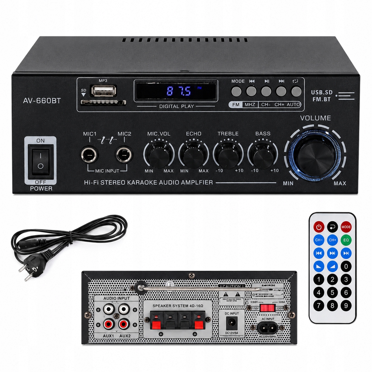 Zesilovač Hi-fi Stereo Bluetooth Rádio Digitální Zesilovač Výkonu