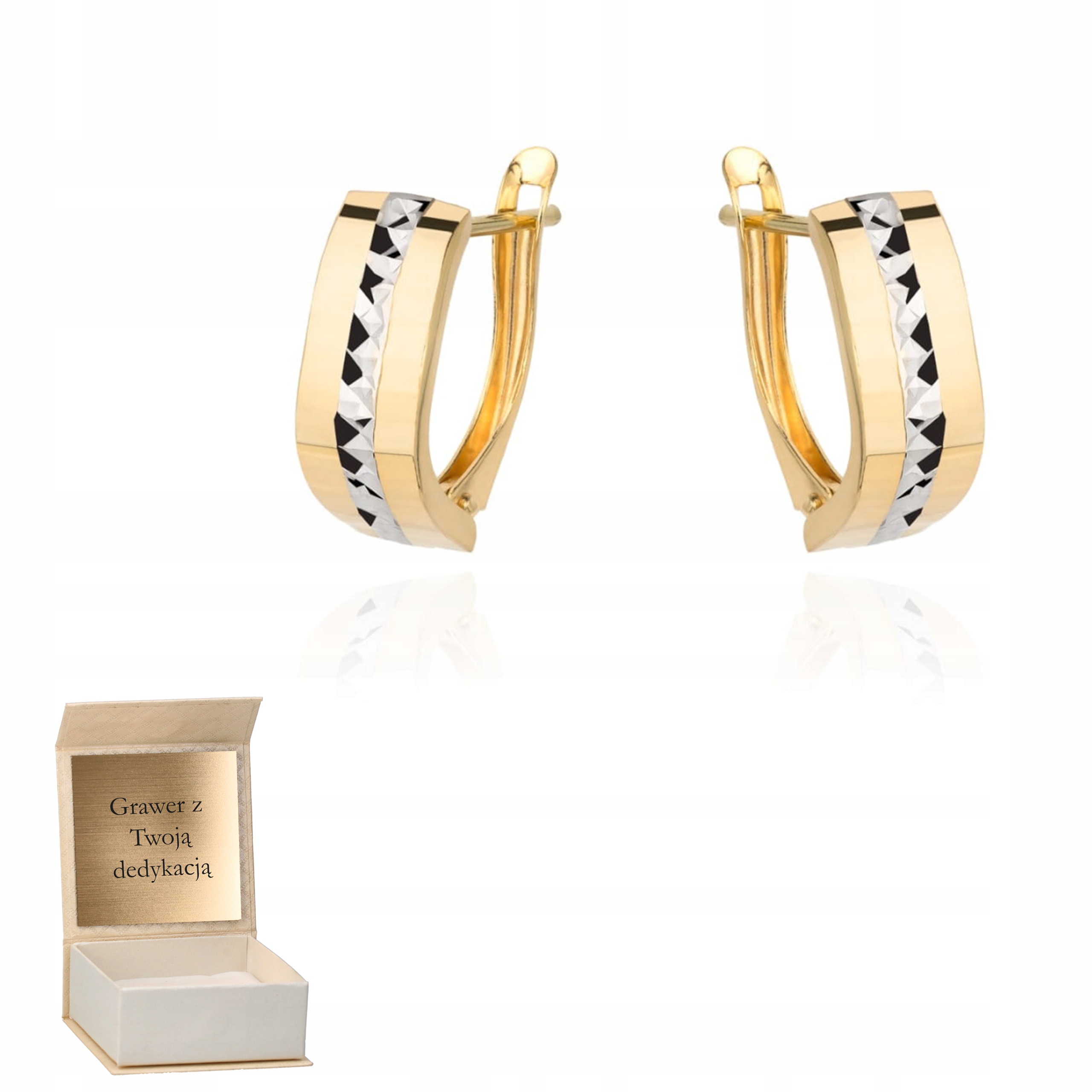 Zlaté náušnice Dvoubarevné s diamantováním, zapínání ryzost 585 Gravírování