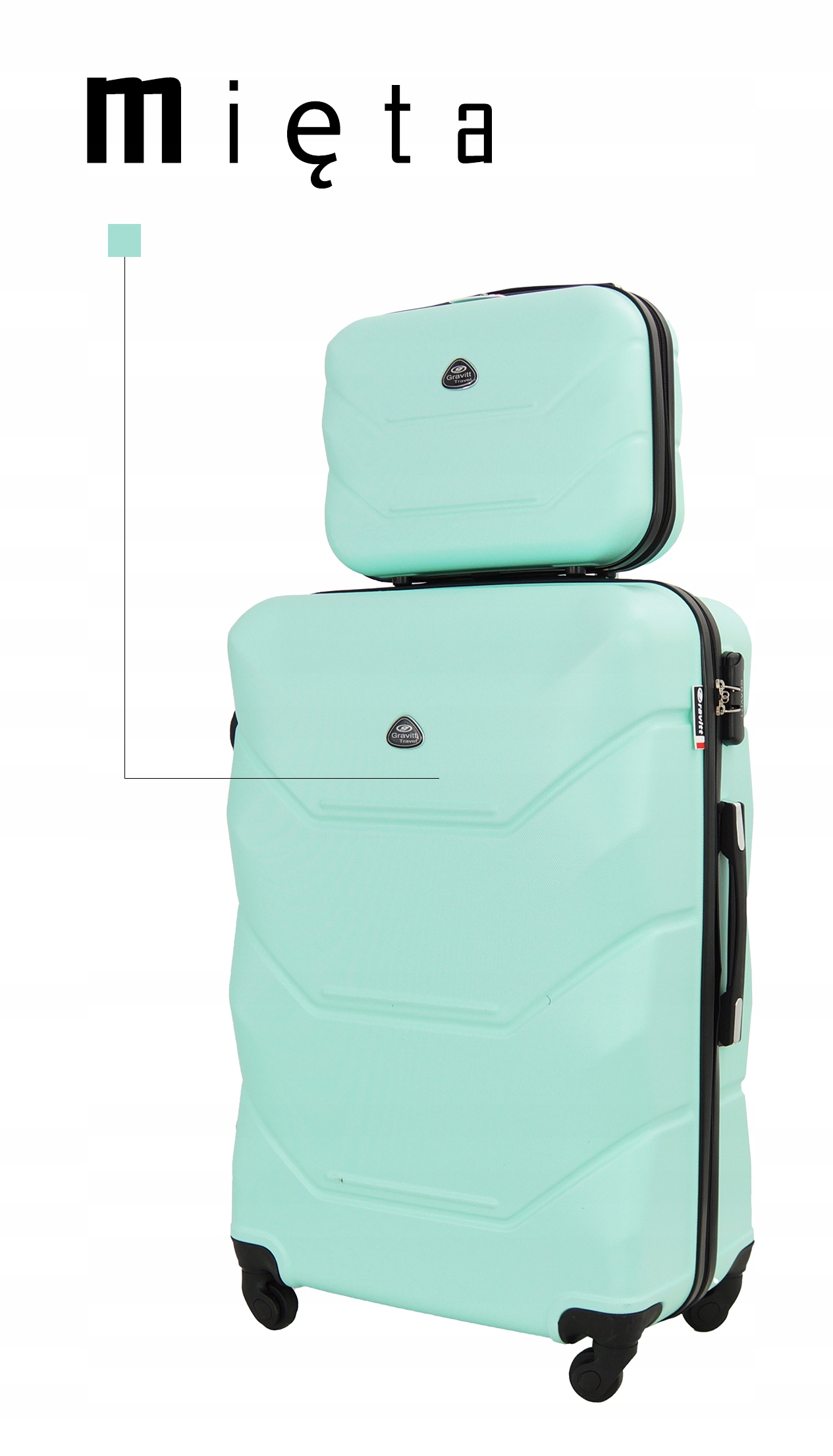 ZESTAW 2w1 WALIZKA PODRÓŻNA NA KÓŁKACH DUŻA XXL KUFEREK KOSMETYCZKA 950 Marka Gravitt