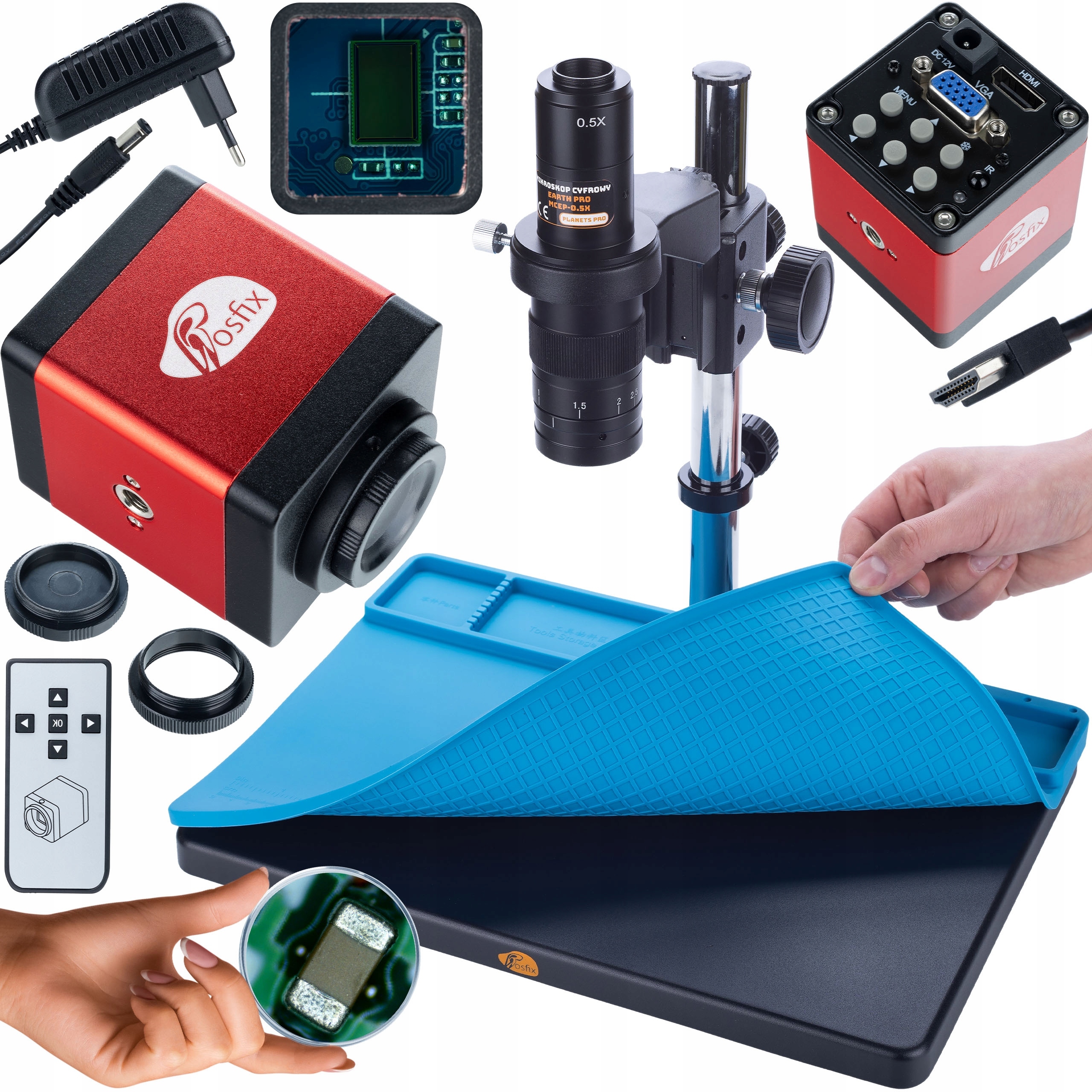Digitální Mikroskop Pájení Klenotnictví Kamera Fhd Red Velká Silikonová Podložka