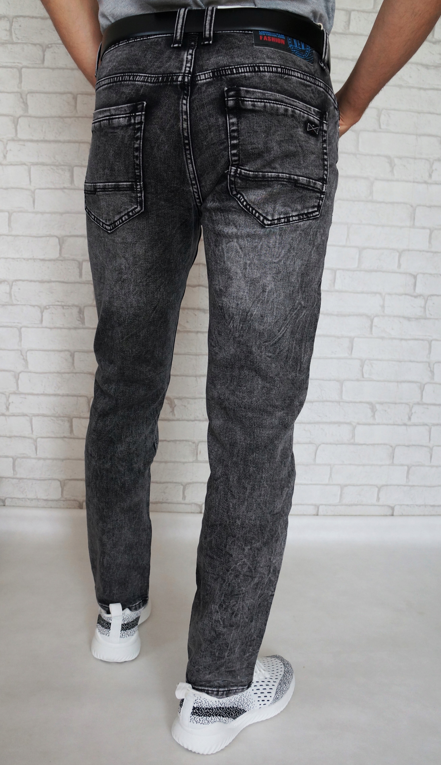 MĘSKIE SPODNIE JEANSY CZARNE SZARE W37 L32 Kolor szary