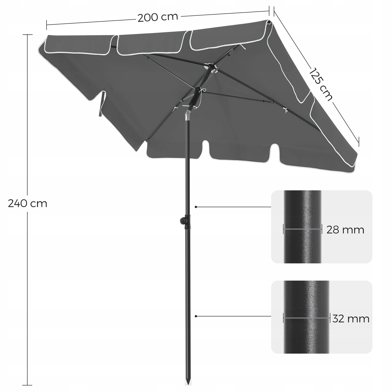 Зонтик сада Ø125cm пляж с сумкой серый бренд Songmisc