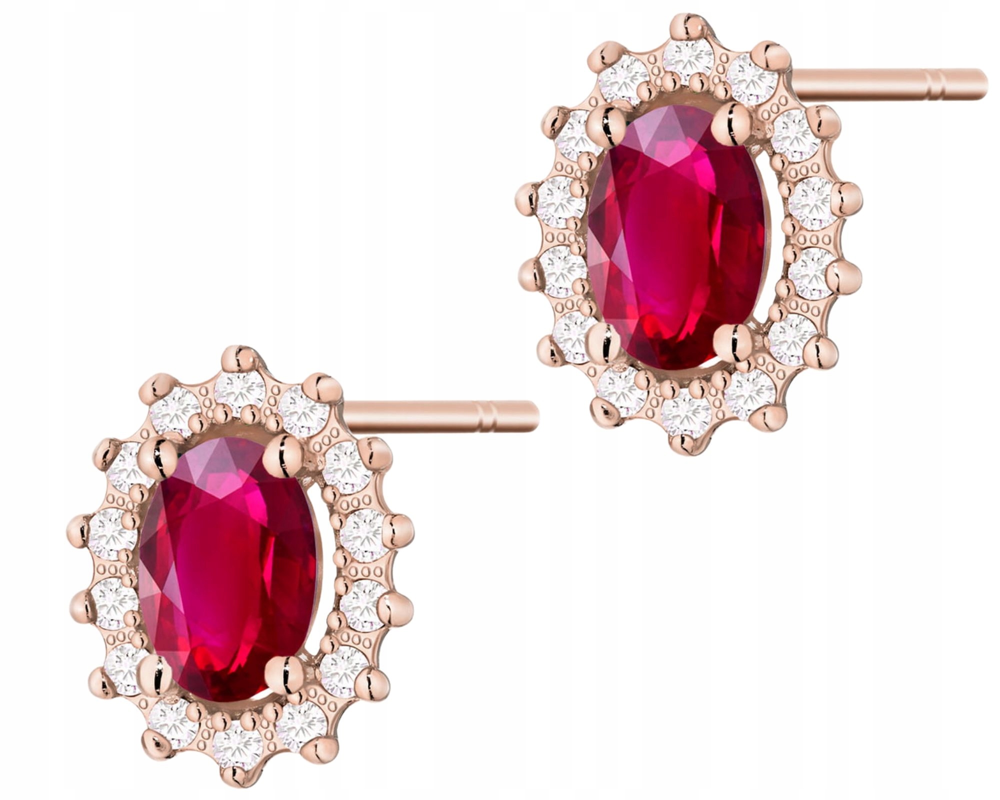 Růžové Zlato Náušnice Červené Rubíny Brilianty Na Tyči Zlato 585