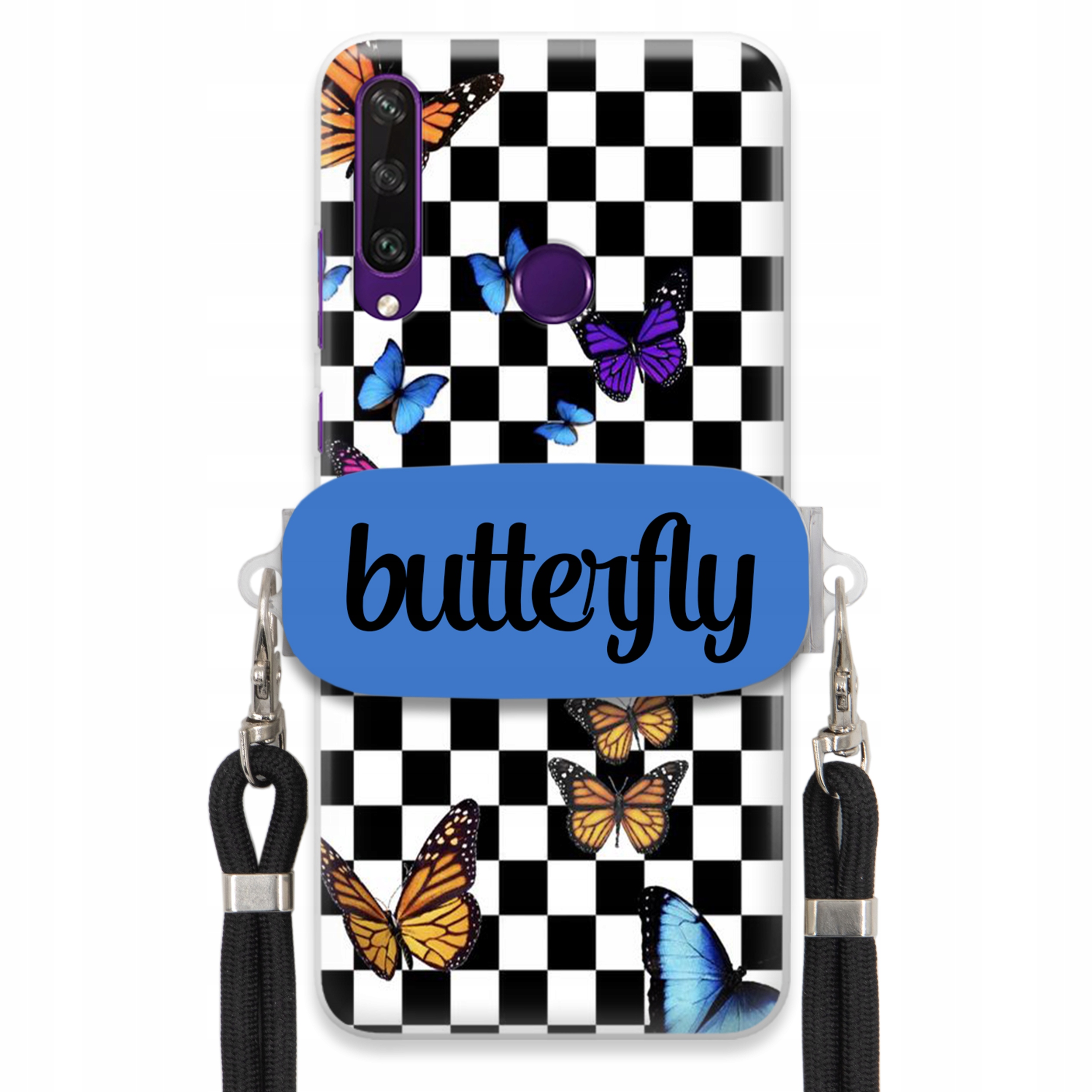 Pouzdro Pro Huawei Y6P Case Obdélníkový Držák Černé Vodítko Butterfly Motýli