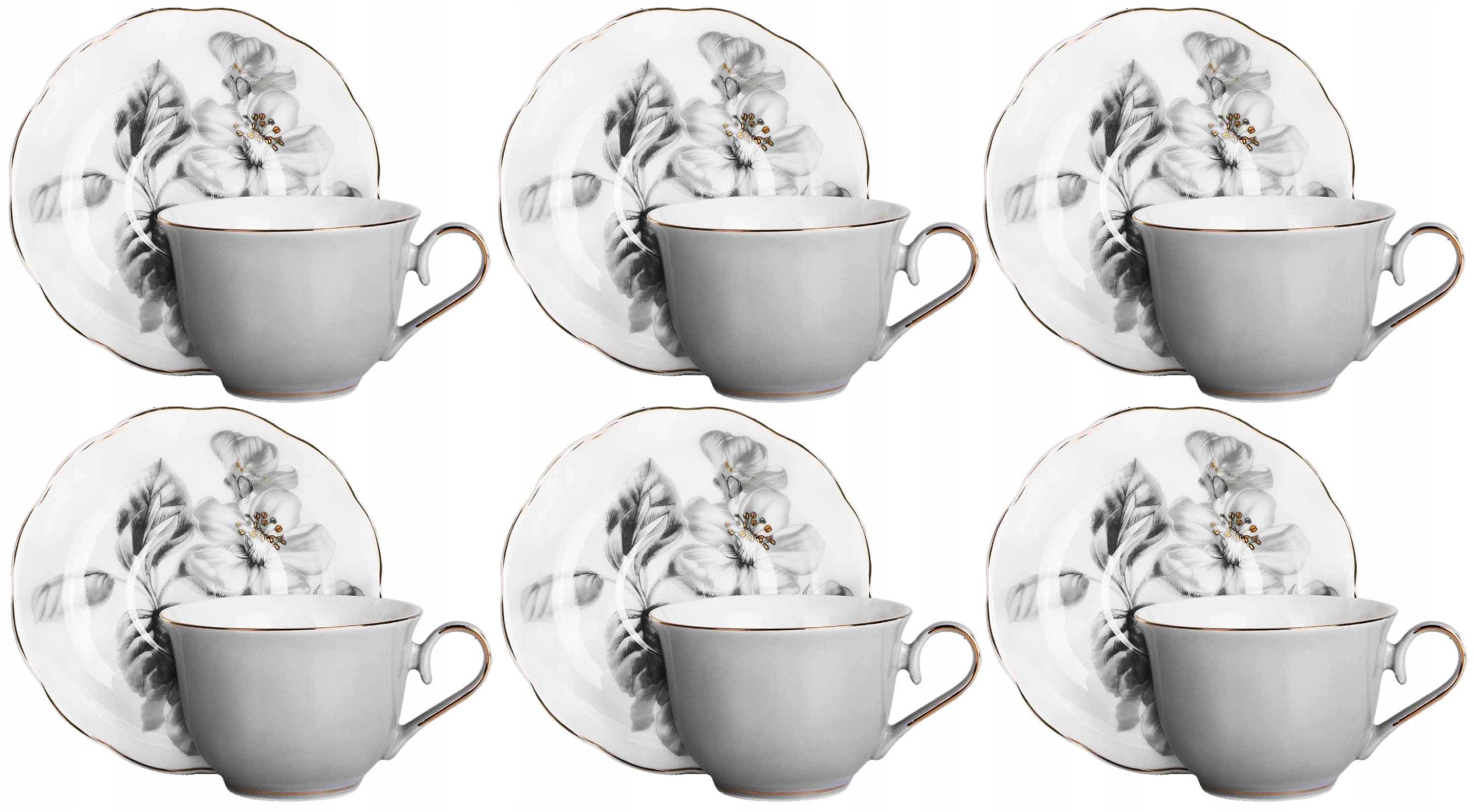 Šálky Prince 6+6 komplet káva porcelánový čaj 270 ml darček
