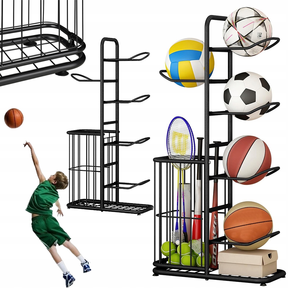 5-ÚROVŇOVÝ Kovový Stojan Na Fotbal, Stojan Na Volejbal, Černý