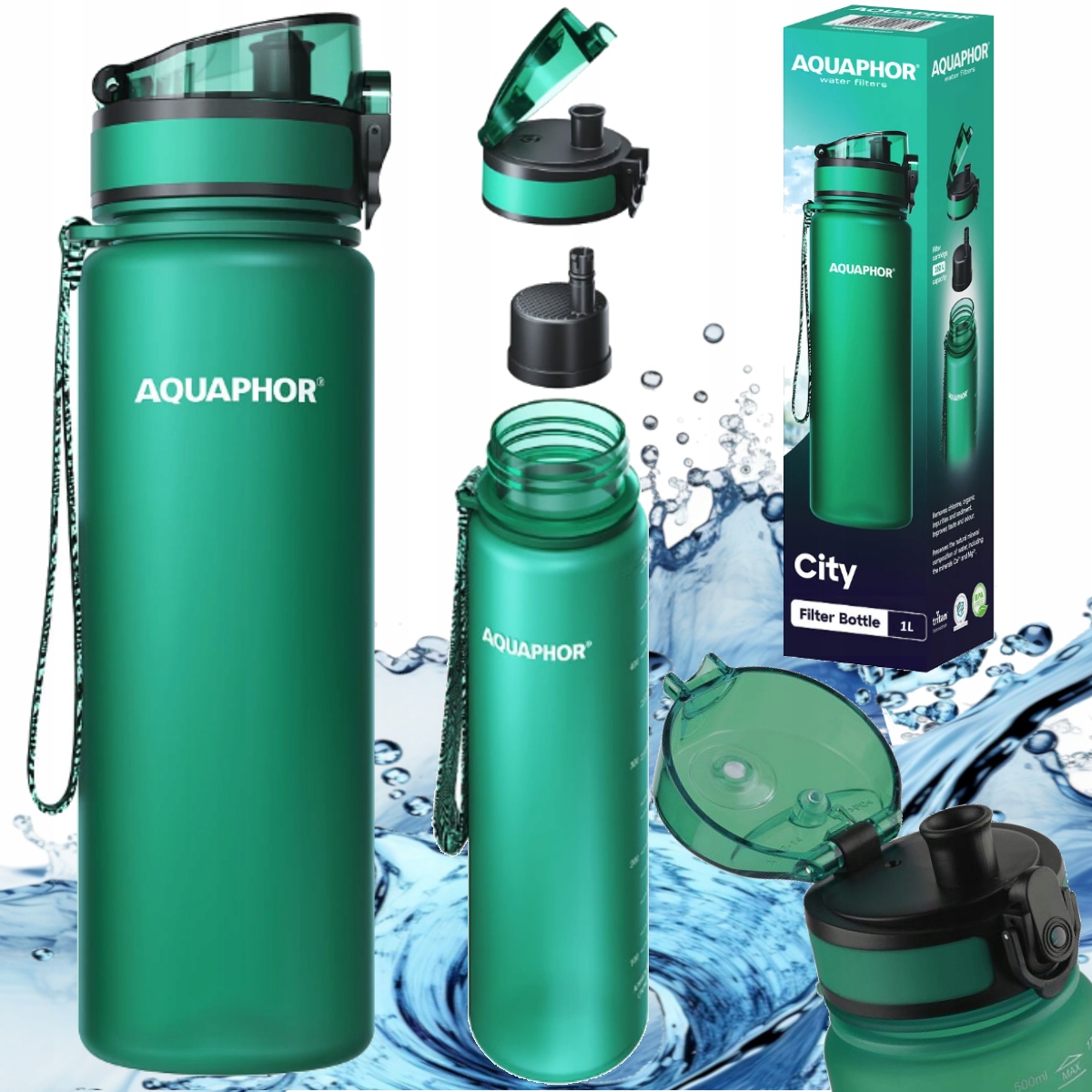 Lahev Na Pití láhev filtrační vložka Aquaphor City 1 l lahvově zelená barva