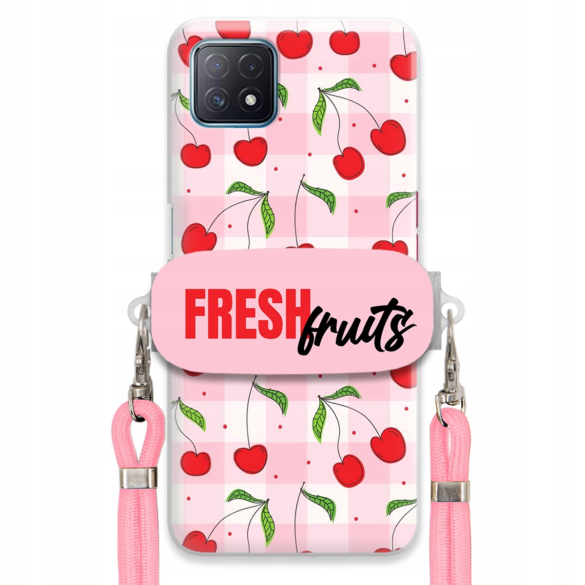 Puzdro pre Oppo A72 5G držiak na šnúrku Fresh Fruits Mriežka Ovocie