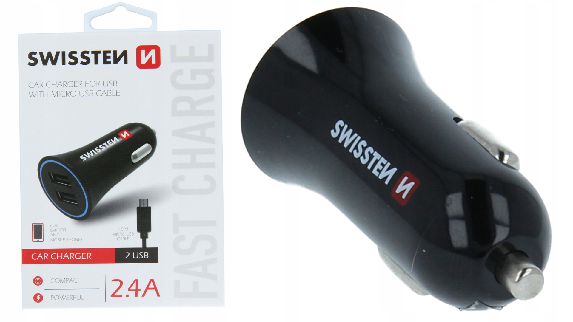 SWISSTEN ŁADOWARKA SAMOCHODOWA 2,4A 2x USB+ mikro Stan opakowania oryginalne