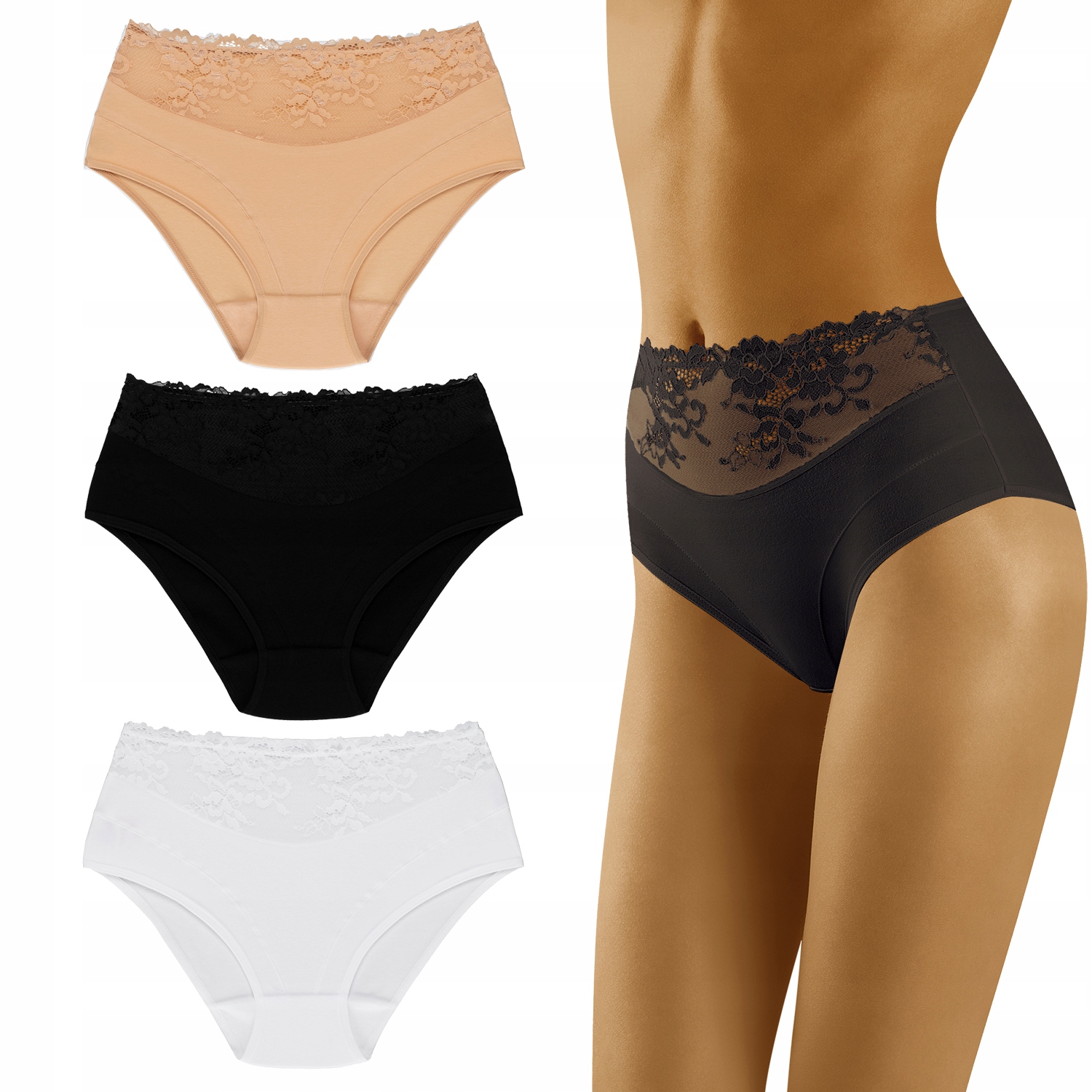 Wolbar Eco-HI Kalhotky Dámské kalhotky 3-balení béžová-bílá-černá L