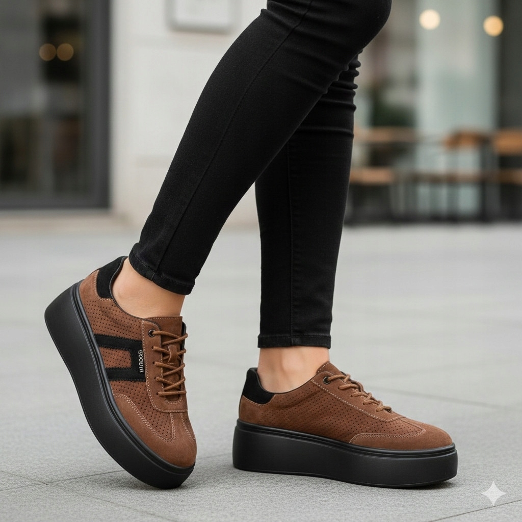 Perforované tenisky Goodin GD-XF-218 Hnědé/Černé Čokoládový semiš 36