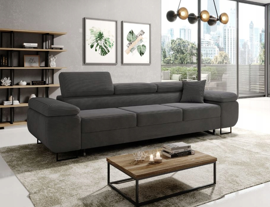 Pohodlná grafitová rozkládací pohovka Astorp do obývacího pokoje.