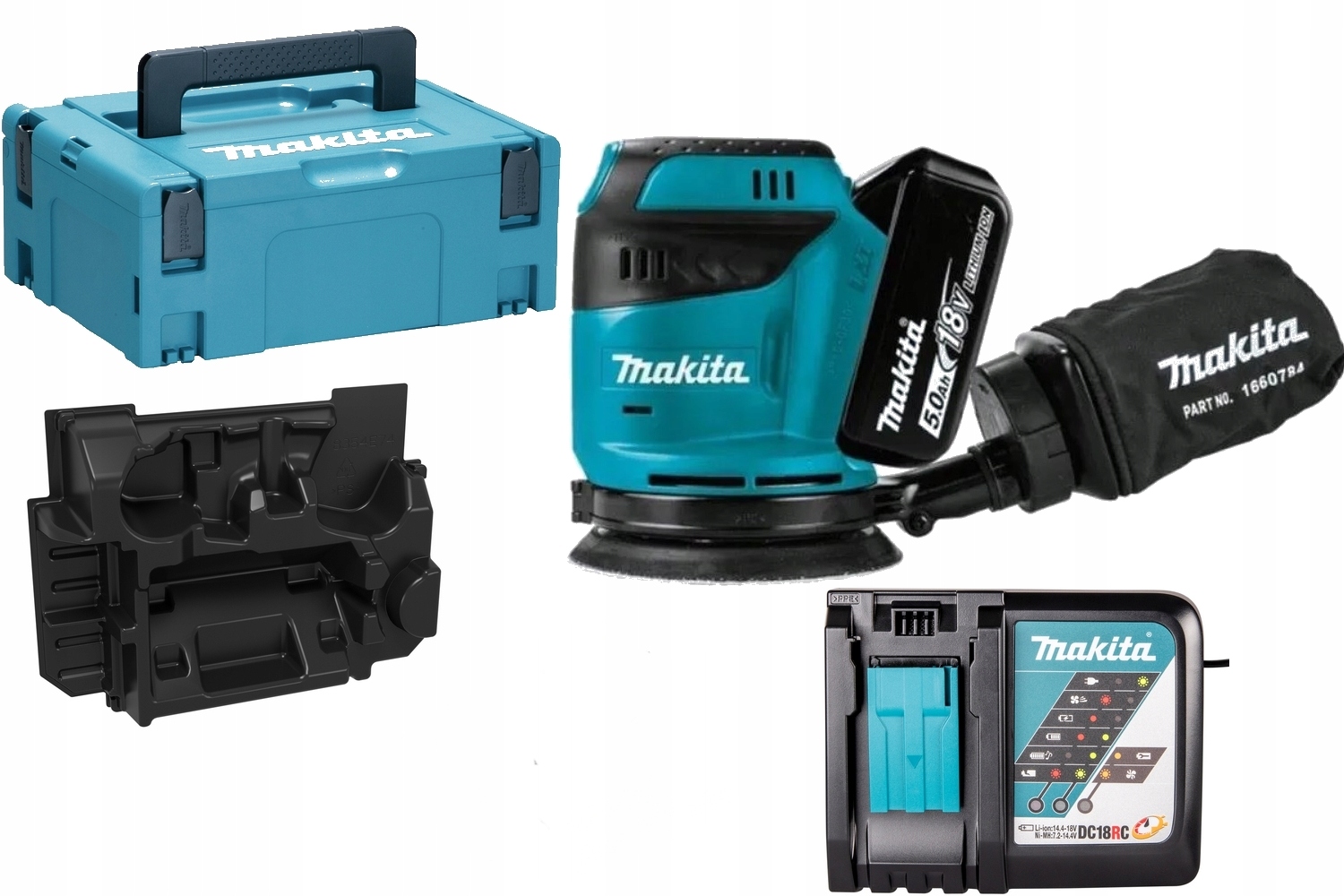 Makita DBO180RT1J Szlifierka mimośrodowa Lxt 18V +aku 5Ah+ Walizka+ Ład 18V