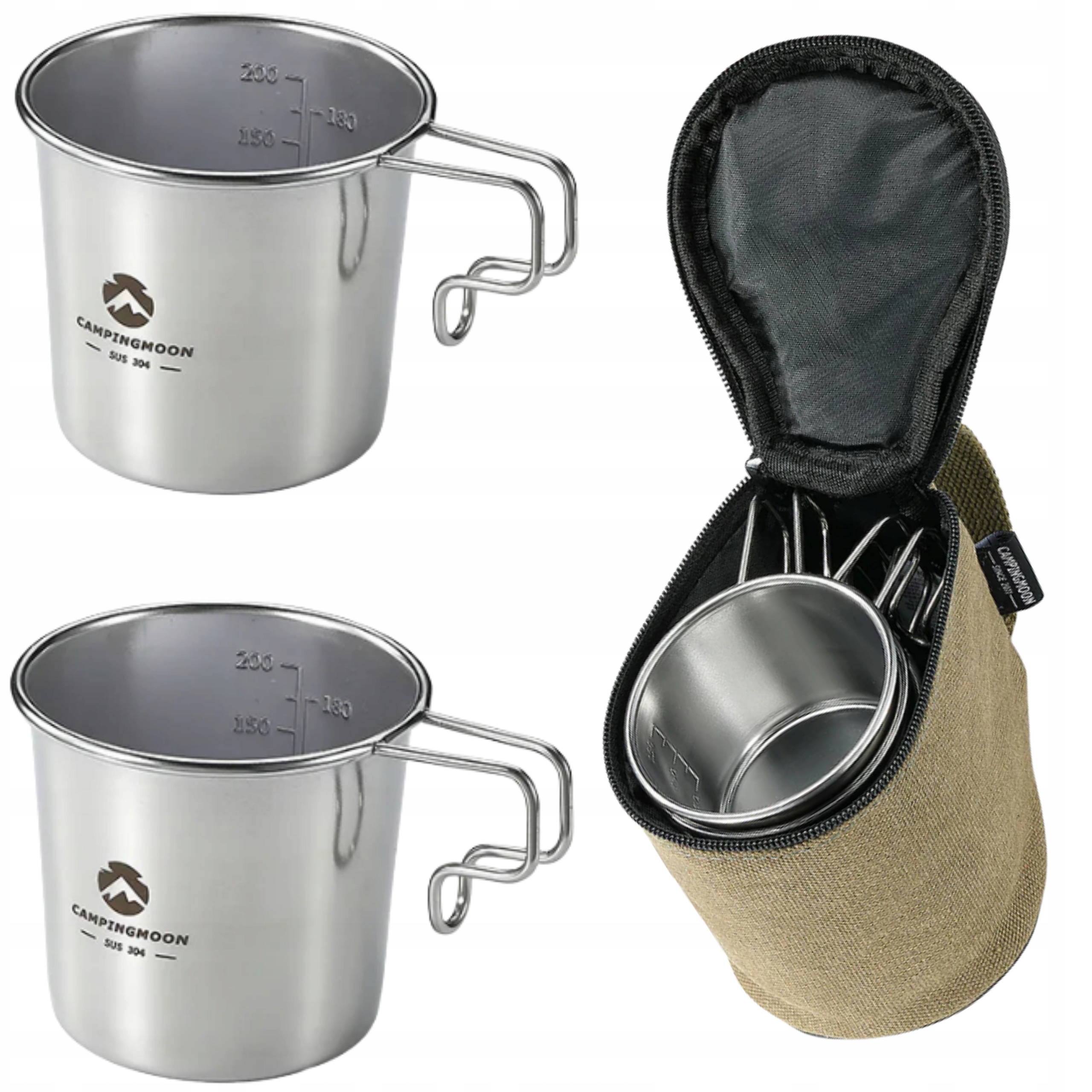 Campingmoon Sada Turistických Hrnků 2 kusy Nerezová Ocel 210 ml