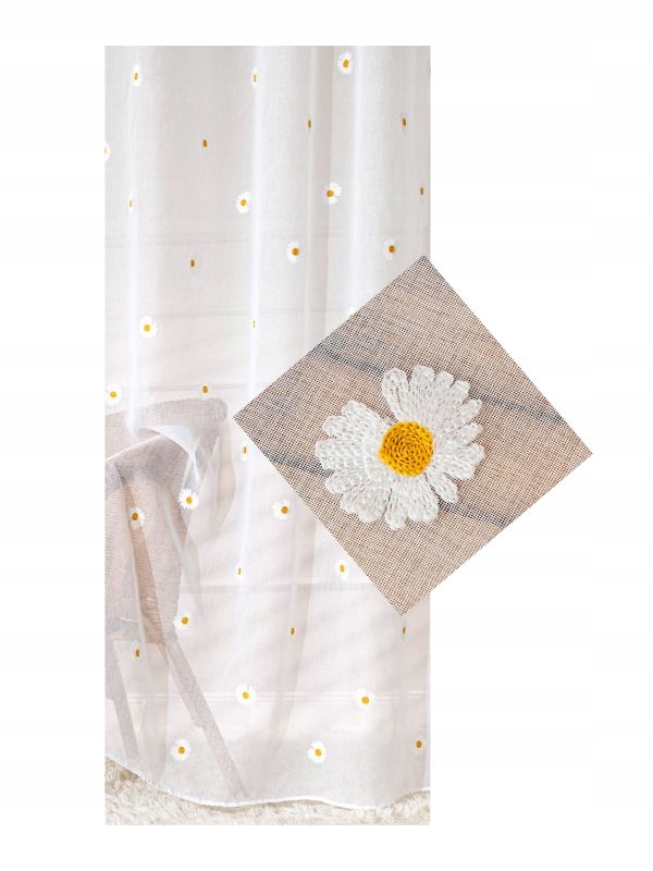 Záclona Květina Bílá Etamin Sedmikráska Výšivka Záclona s páskou Drak š. 240x190