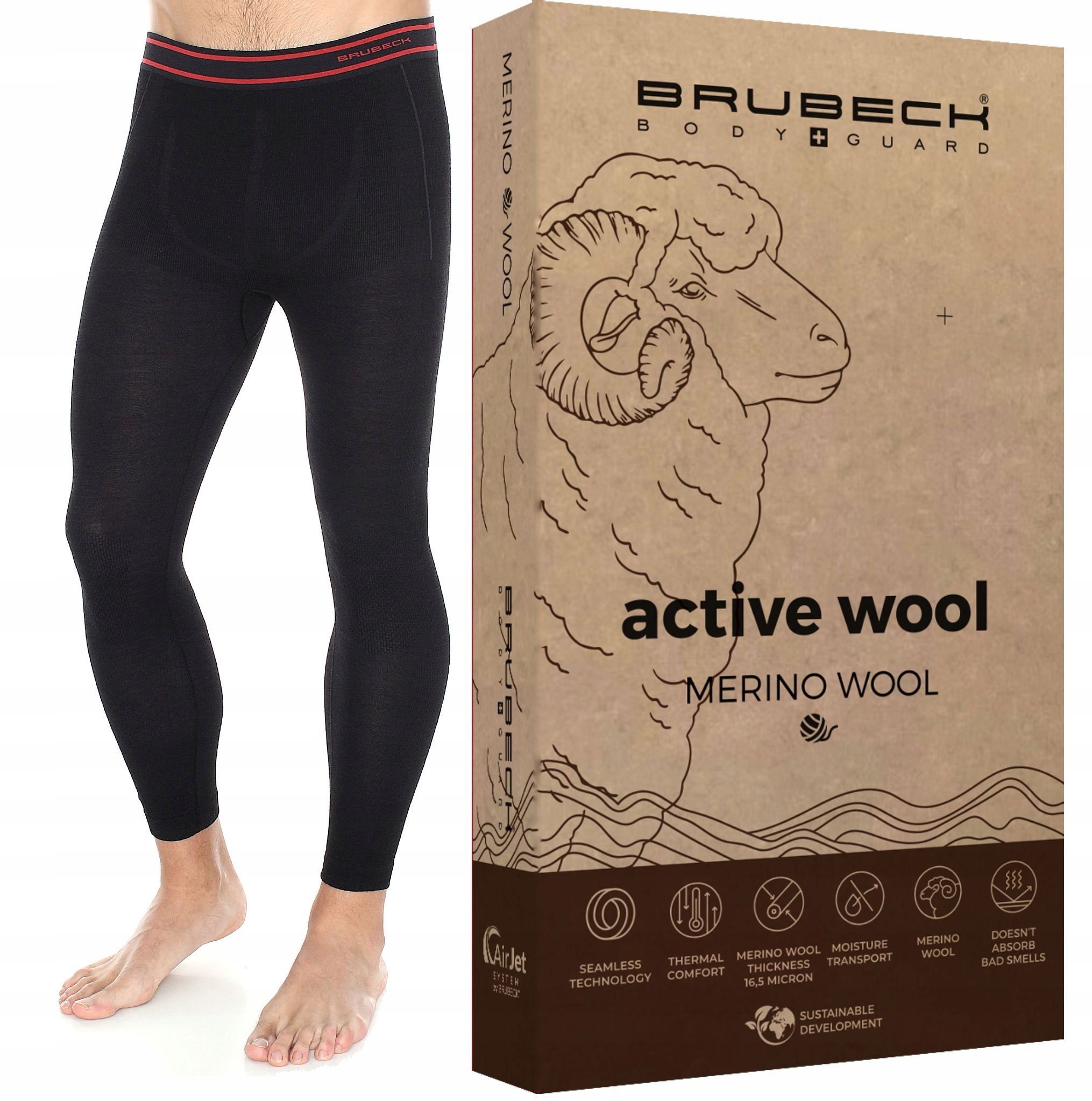 Termoaktywne termiczne getry męskie z merino wool Brubeck Active -XL