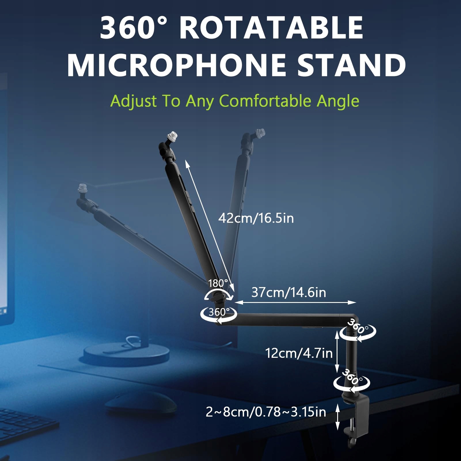 GUGXIOM Niskoprofilowe Ramię Mikrofonowe 360° z Zarządzaniem Kabli — miniatura 4