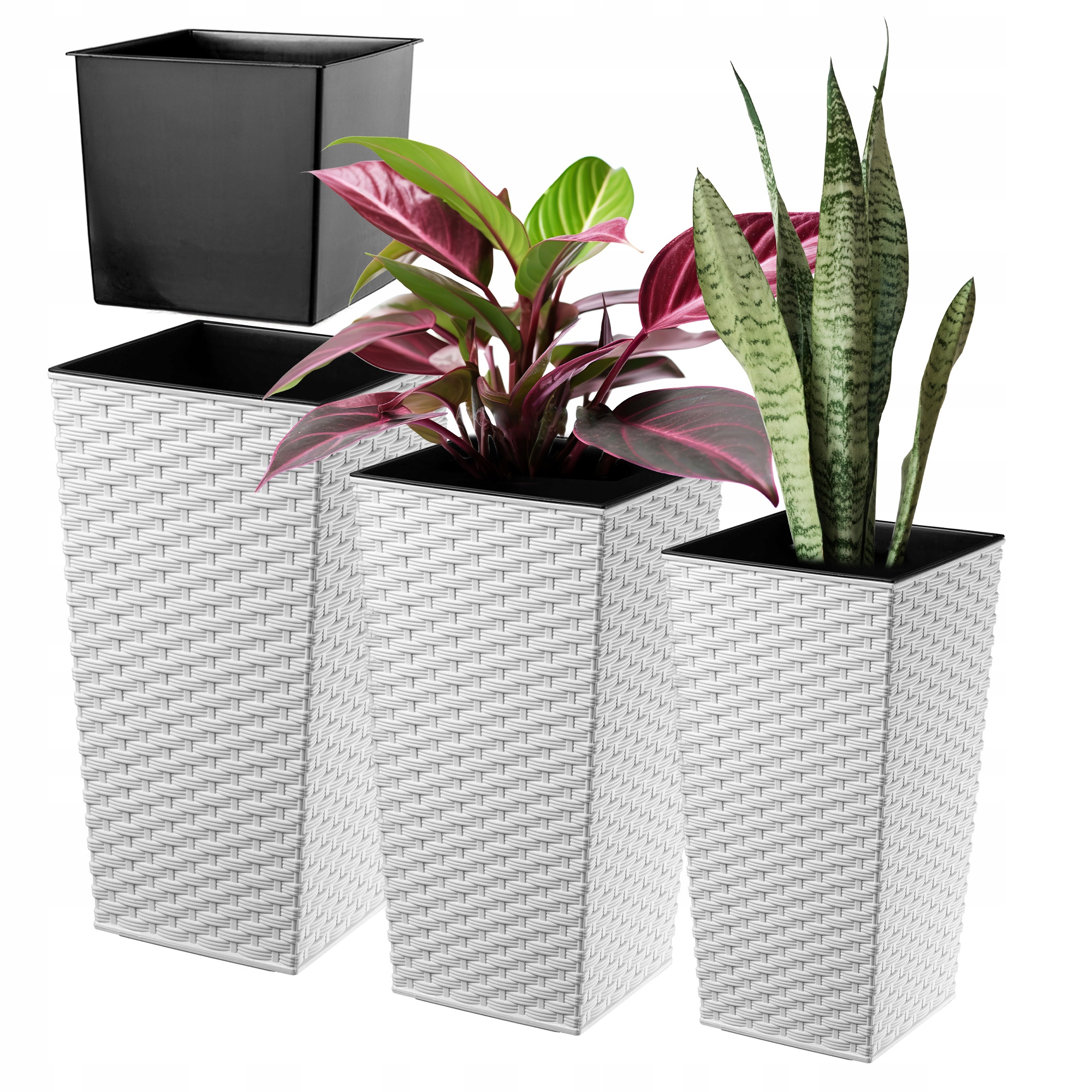 Sada 3ks Kvetináč Záhradný Vysoká Vložka Veľká Biela 47+57+68 cm