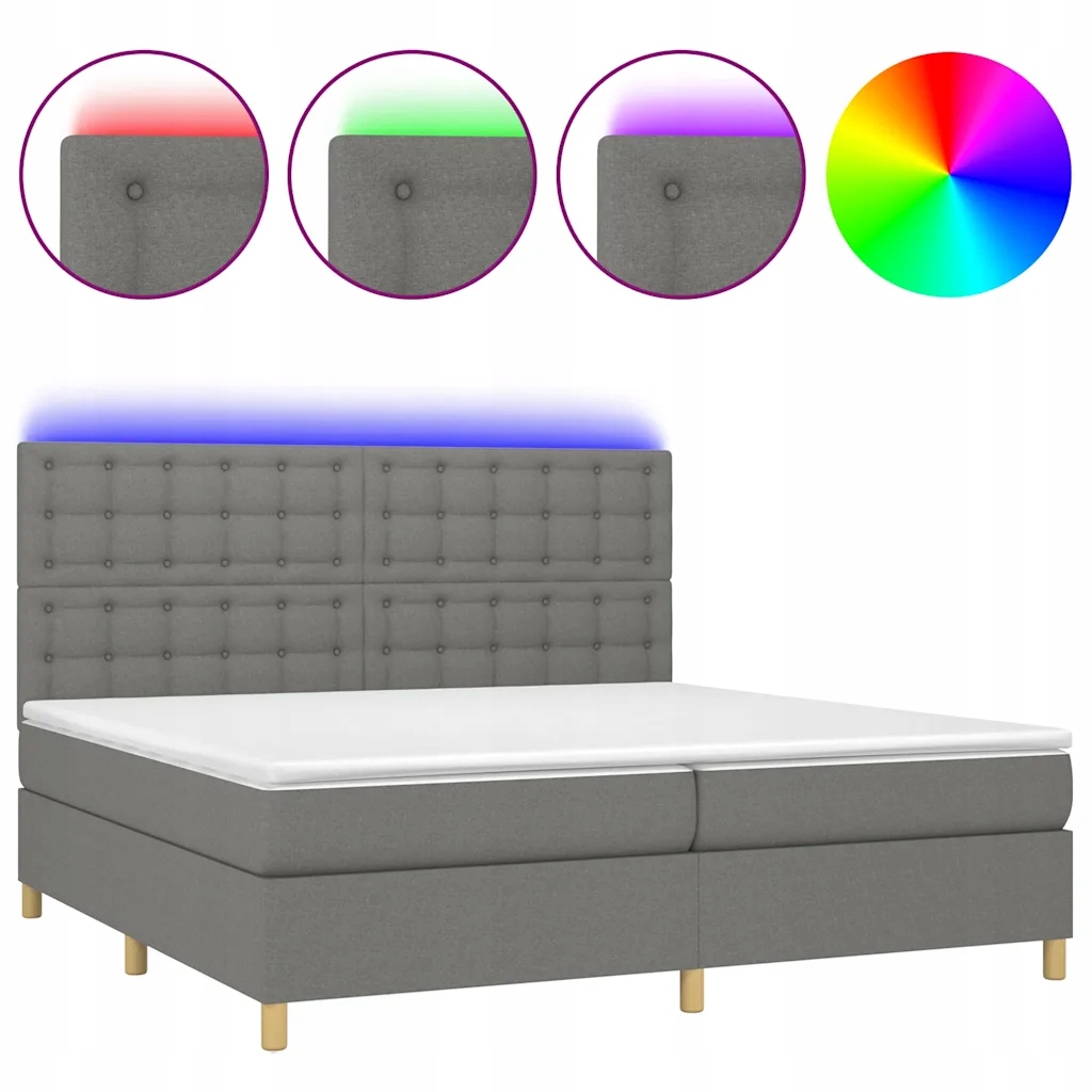 Kontinentální postel s matrací, Led osvětlením, tmavě šedá, 203x200x118/128