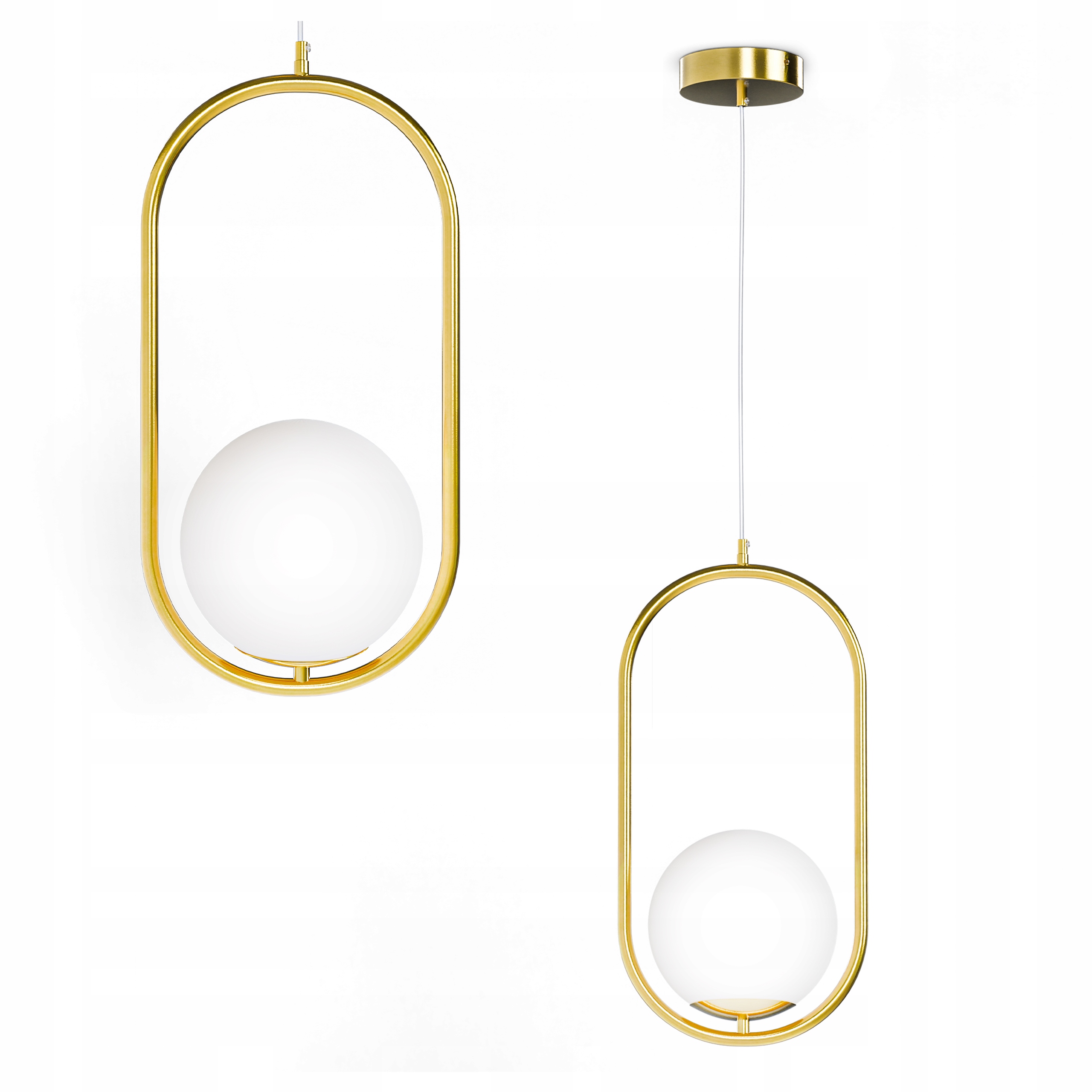 Złota Lampa Wisząca Sufitowa Led E27 Żyrandol Białe Kule Szklane Salon