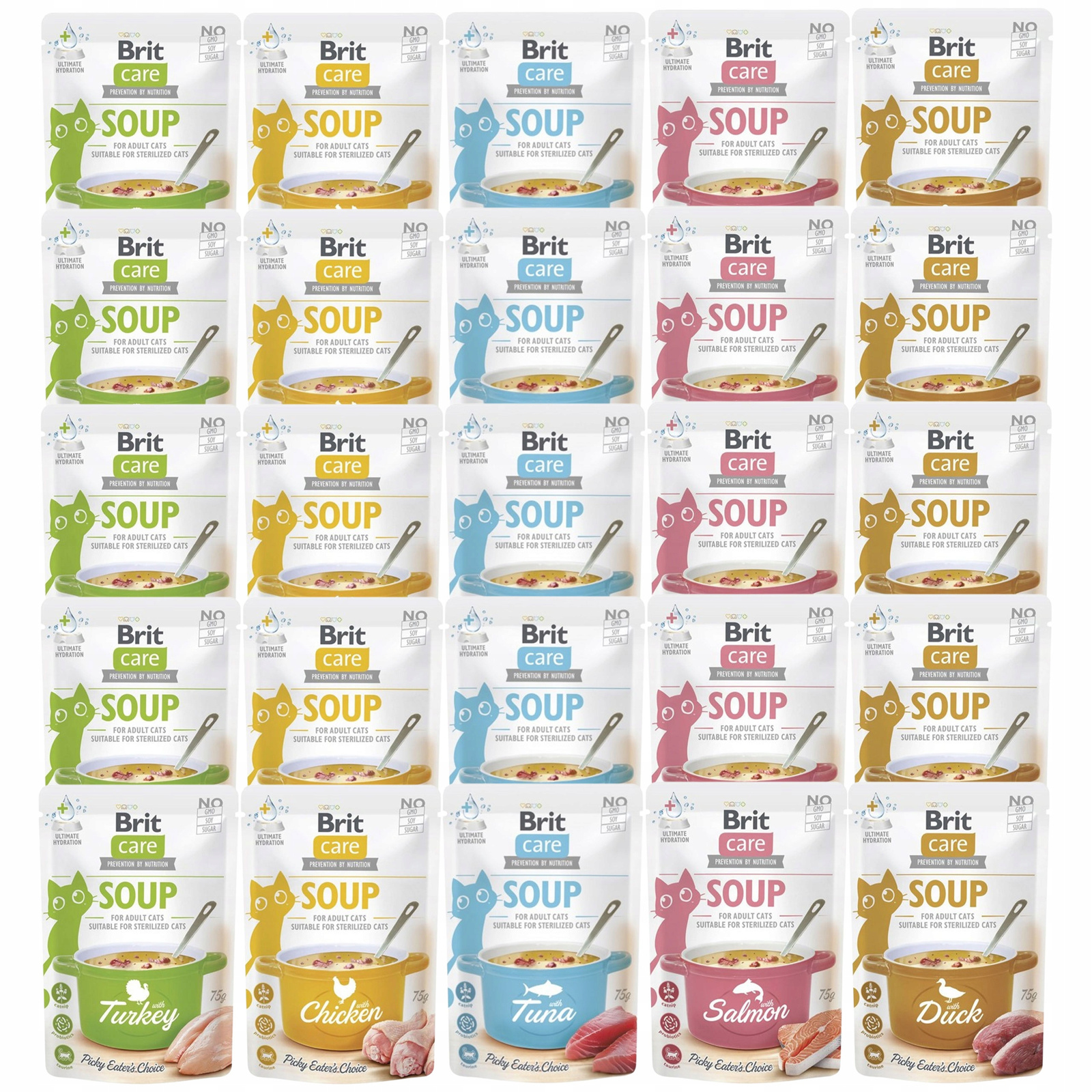 Brit Soup krmivo mokrá polévka pro kočky mix chutí 25 x 75 g