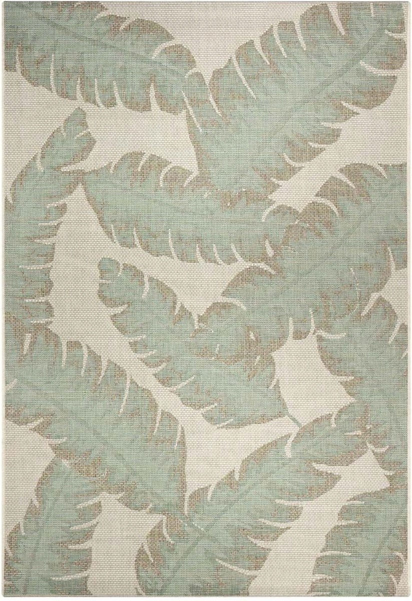 Vonkajší koberec na terasu 230 x 330 cm typu sisal, béžovozelený s listami