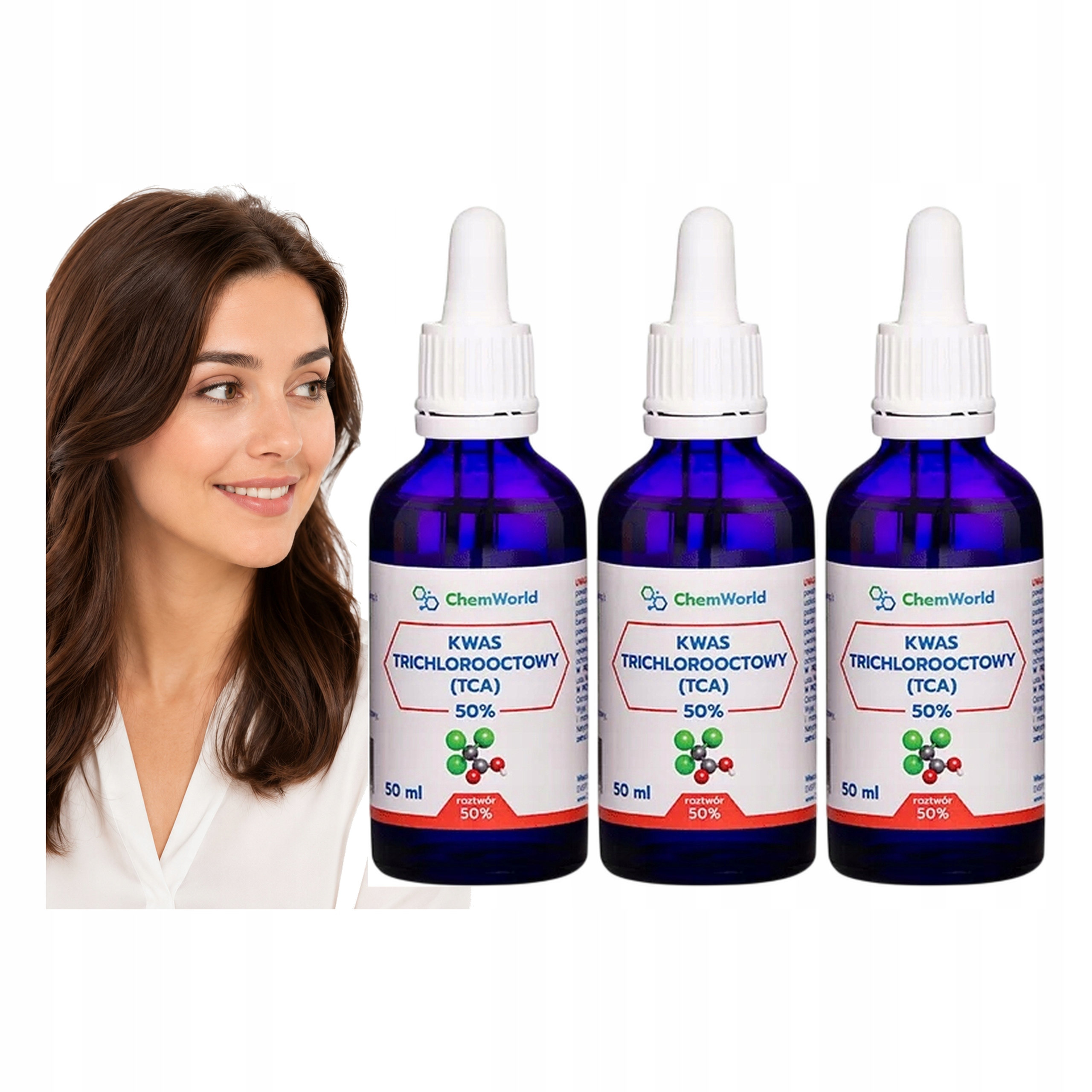 Trójchlorooctowy Kwas Chemworld Tca 50% Roztwór 50 ML Pipeta Cas 76-03-9-3x