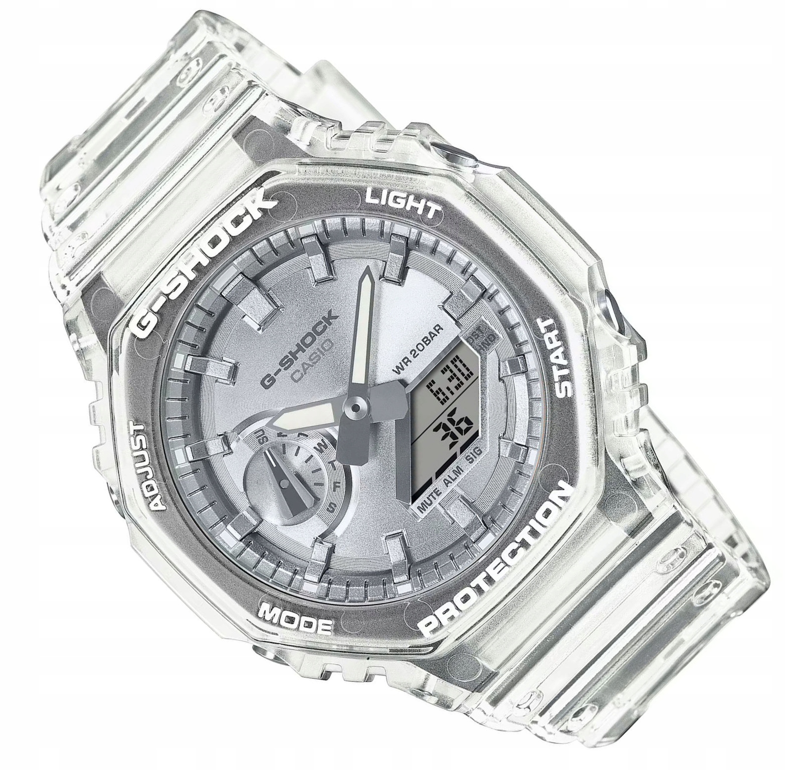 Stříbrné Bezbarvé Hodinky Casio G-shock Skeleton C GA-2100BM -7A8E