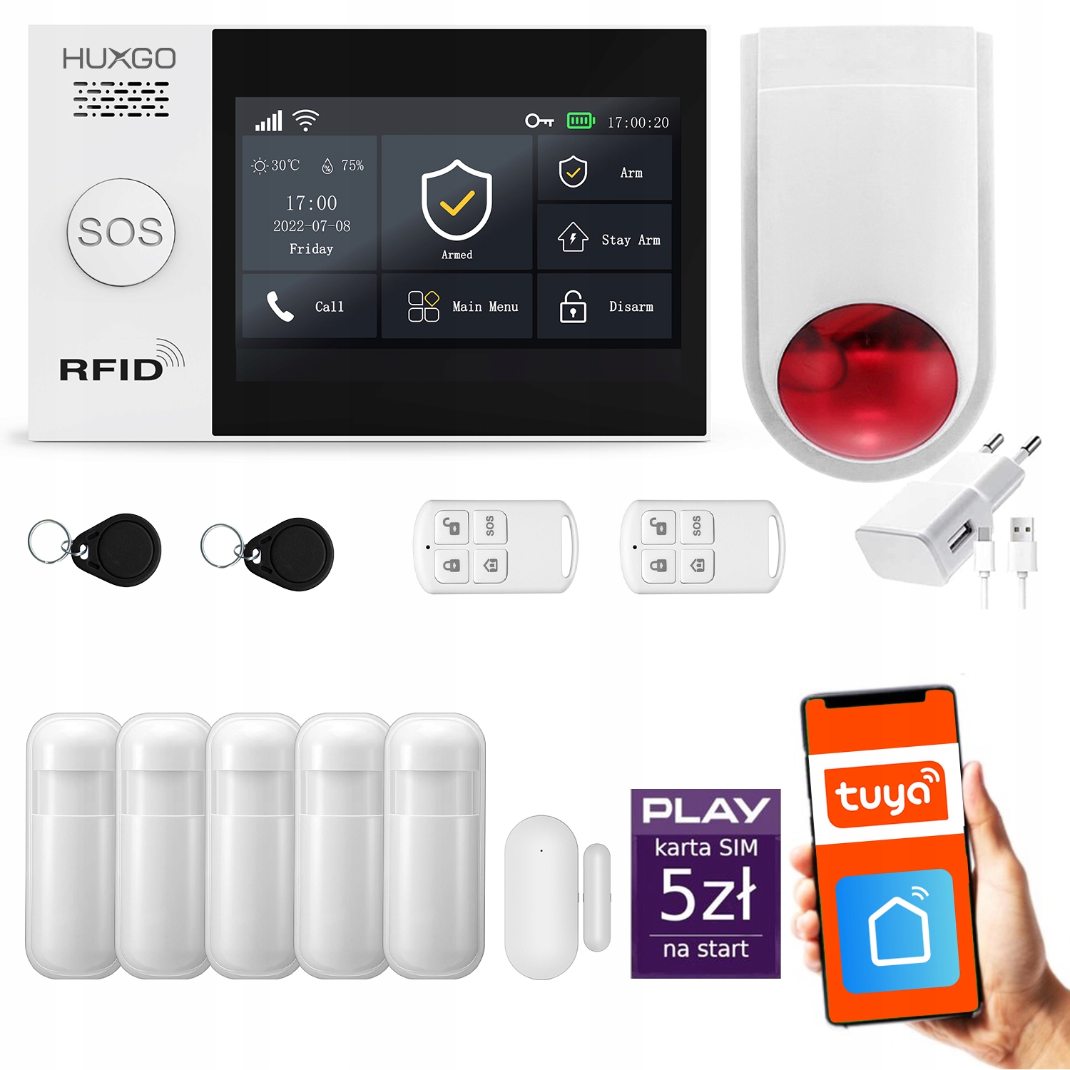 Alarm bezprzewodowy WiFi Gsm 4G, Tuya, zestaw alarmowy Huxgo HXA007 R5WS