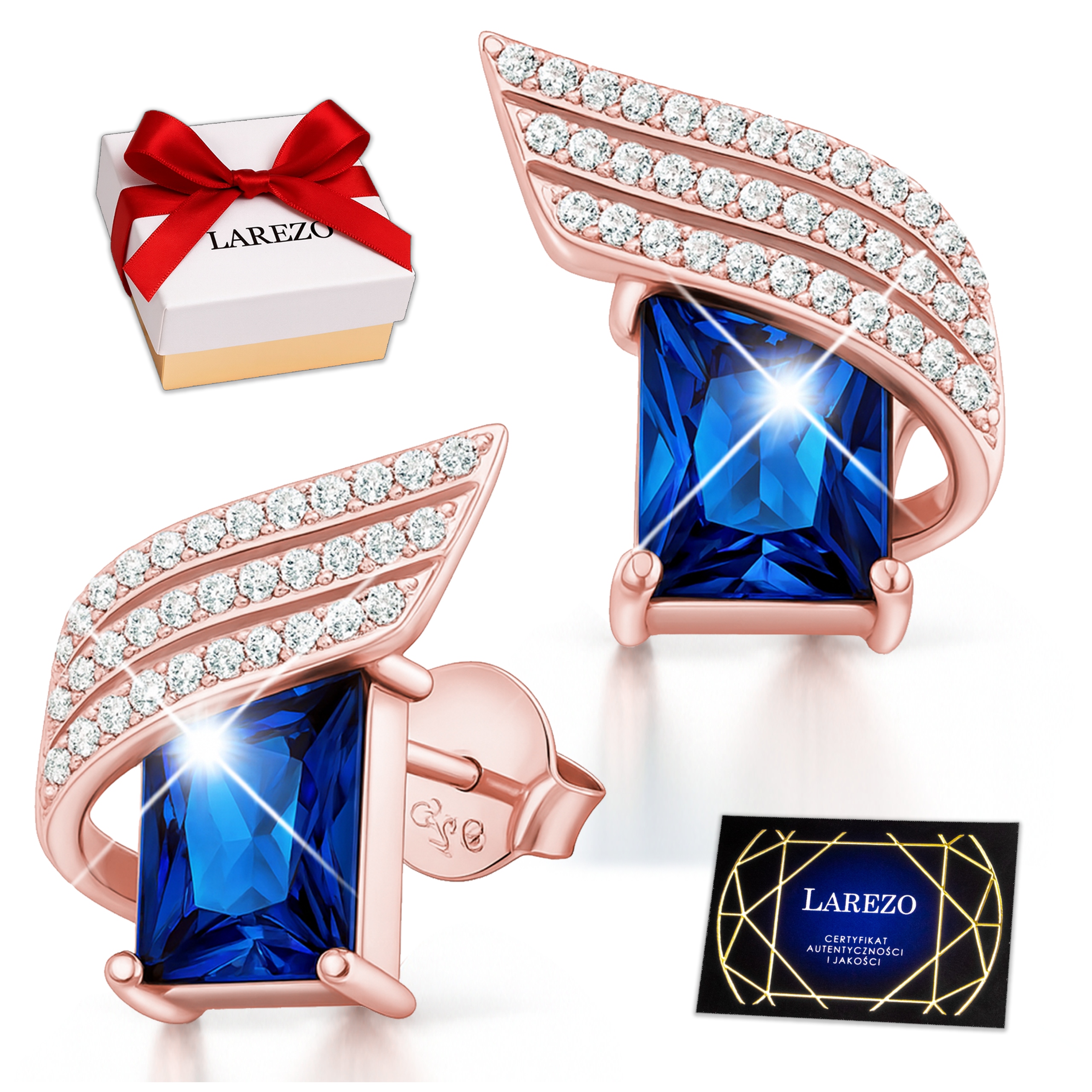 Náušnice Pozlacené Křišťálově modré Čtverce Obdélníky Stříbro 925