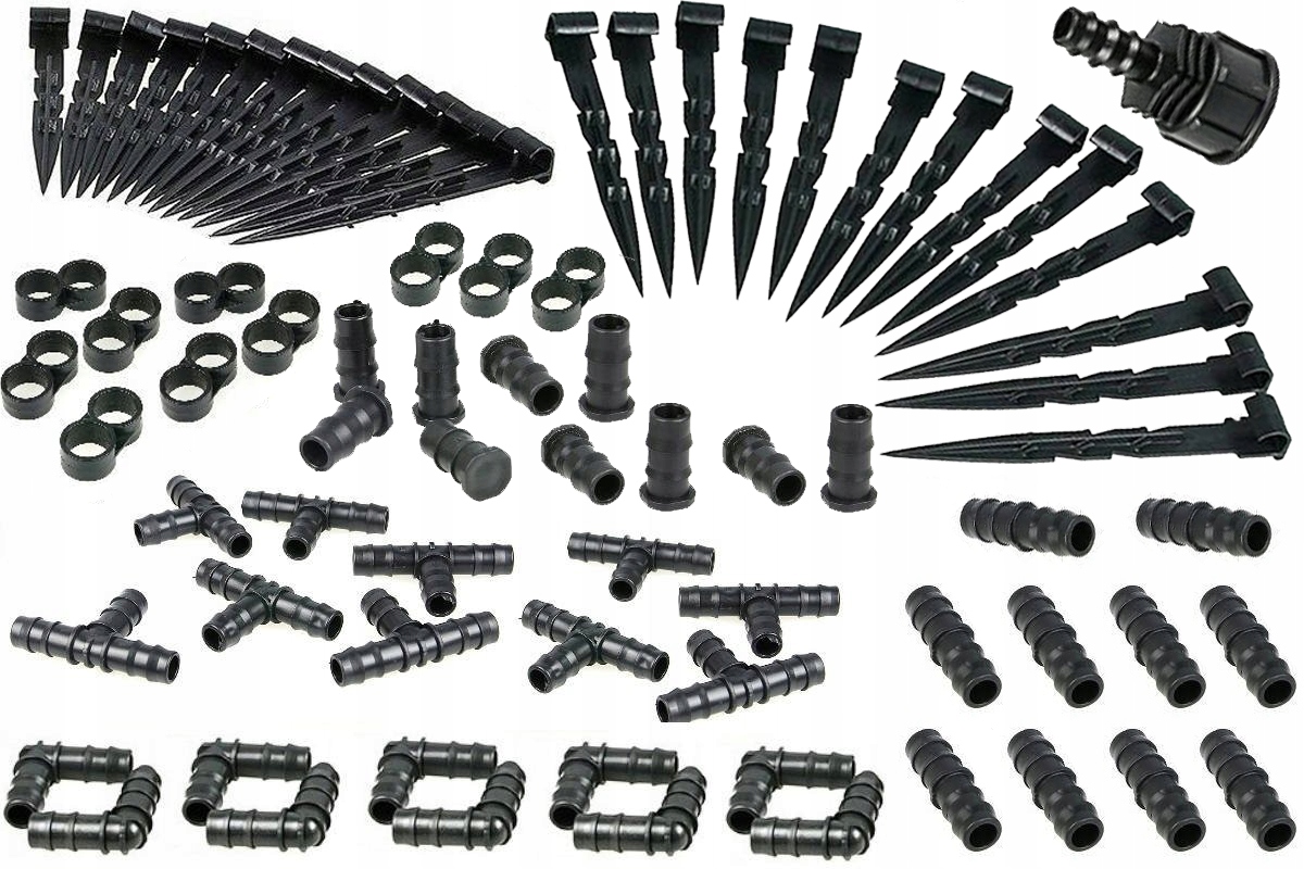 ZESTAW 100 szt AKCESORIÓW TRÓJNIK ZŁĄCZKI KOLANKO DO LINII LINIA KROPLUJĄCA