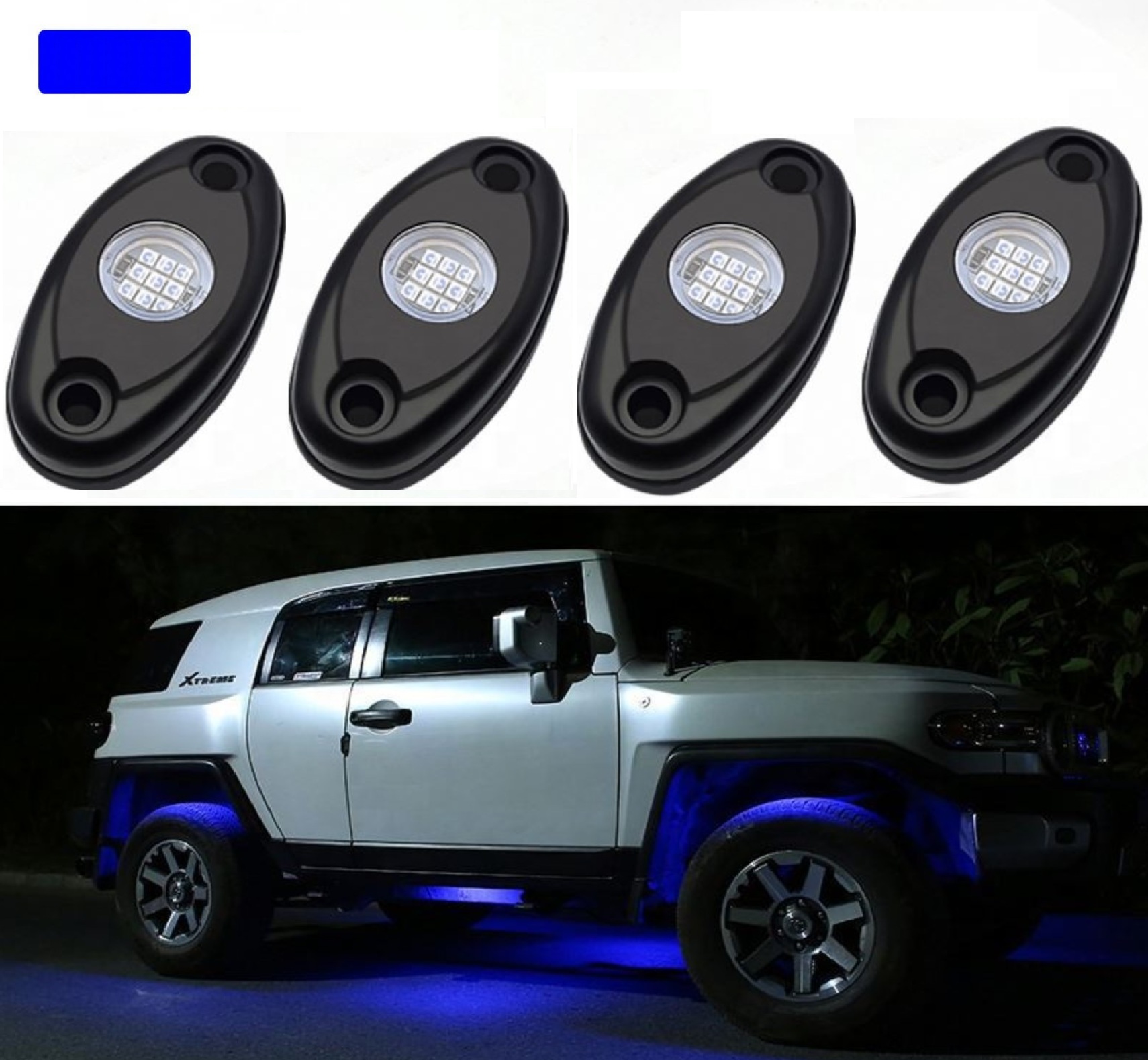 4x Lampa 9xLED Osvětlení Kol Podvozku Nadkolí Modrá