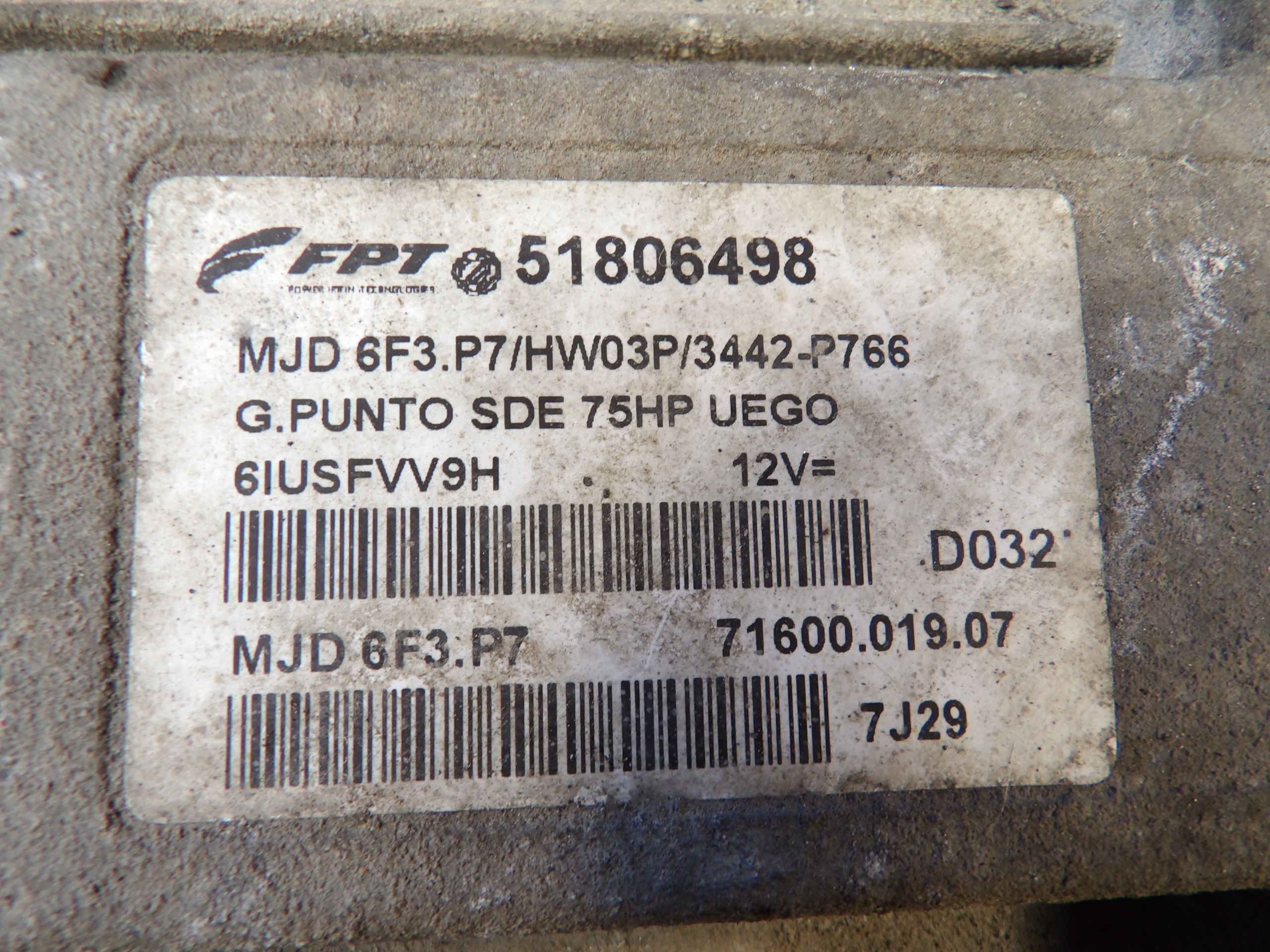 Fiat Grande Punto computer, control unit 51806498 MJD6F3.P7 71600.019.07