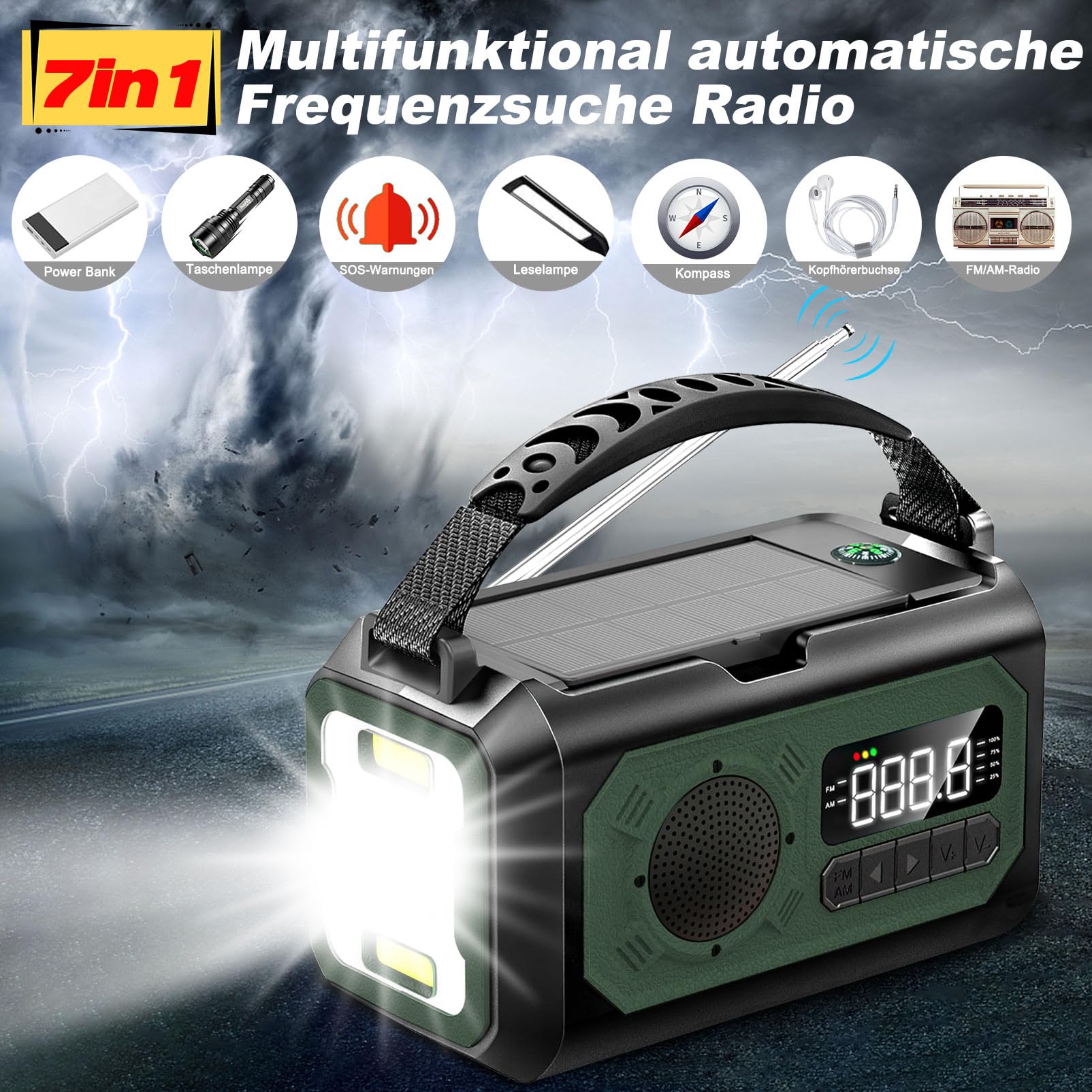 SOLARIS Radio Awaryjne 12000mAh Z Ładowarką Słoneczną AM/FM SOS — miniatura 3