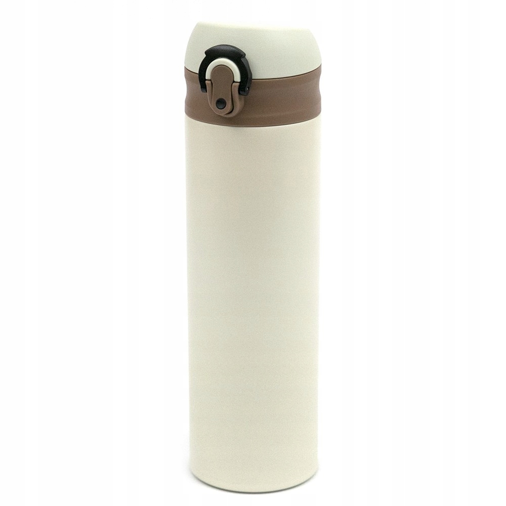 Kubek Termiczny Termos Kremowy Brązowy 450ml Metalowy Zamykany