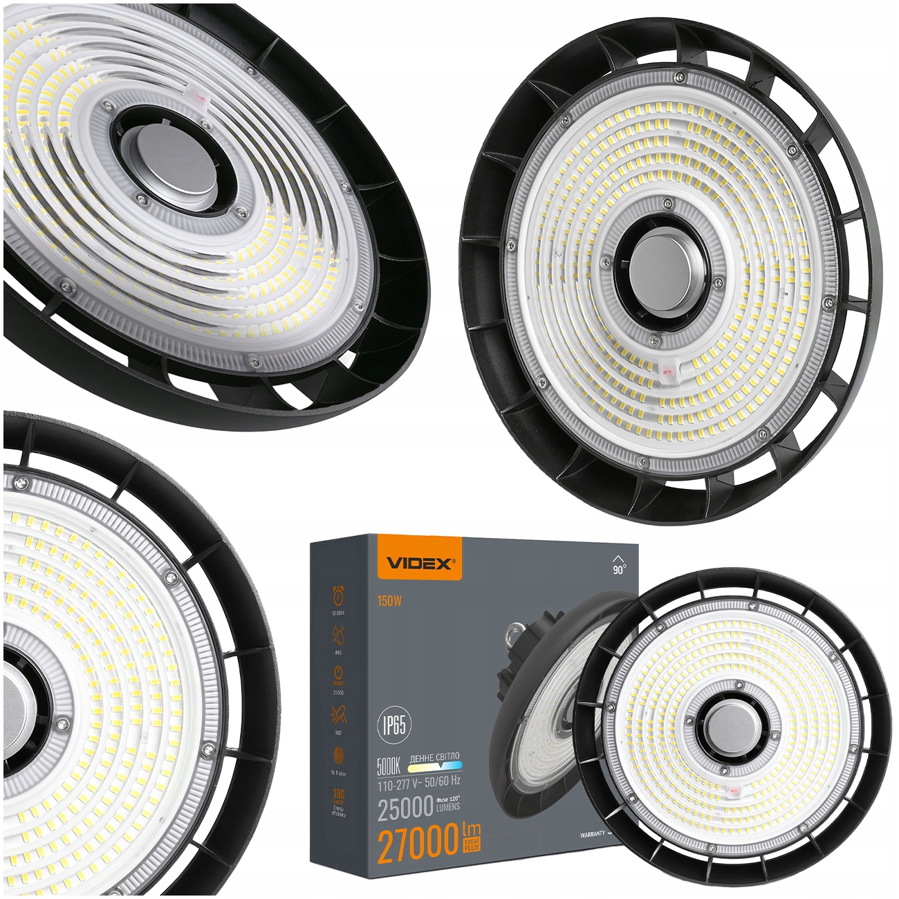Led Lampa High Bay Priemyselné Osvetlenie 150W IP65 27000 Lumenov Čierna