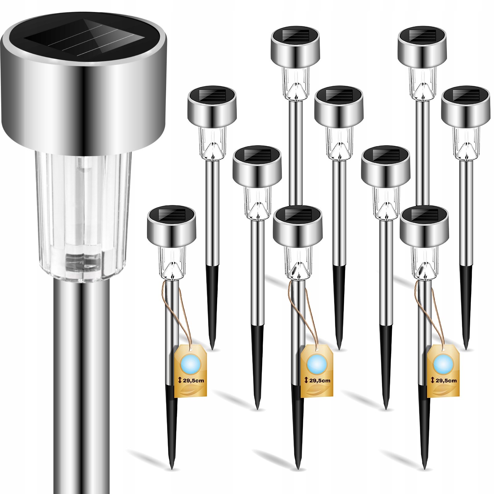 

10x Lampa Ogrodowa Solarna Led Wbijana Słupek Inox