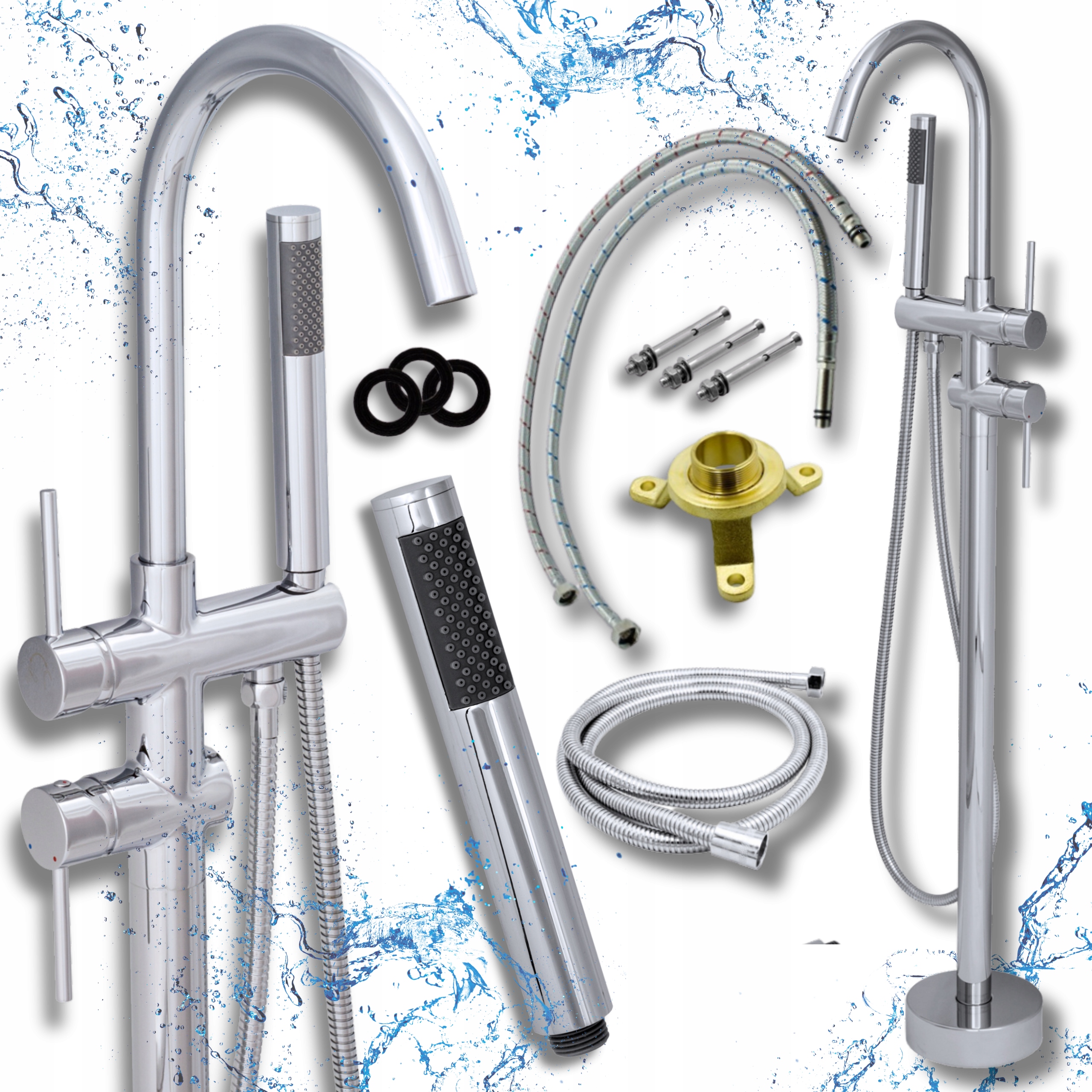 Voľne stojaca vaňová batéria do vane, chrómová, s dlhým výtokom