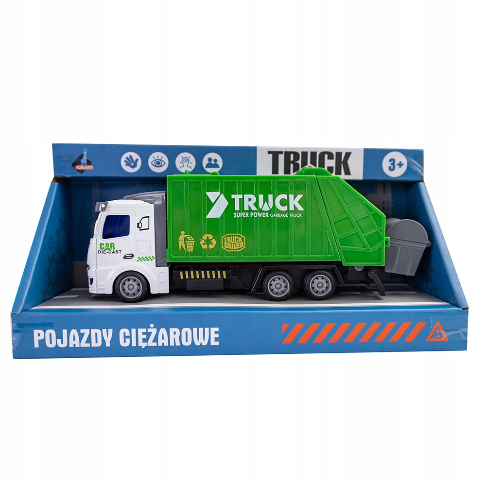 METALOWY POJAZD CIĘŻAROWY CIĘŻARÓWKA ŚMIECIARKA ASKATO 3+