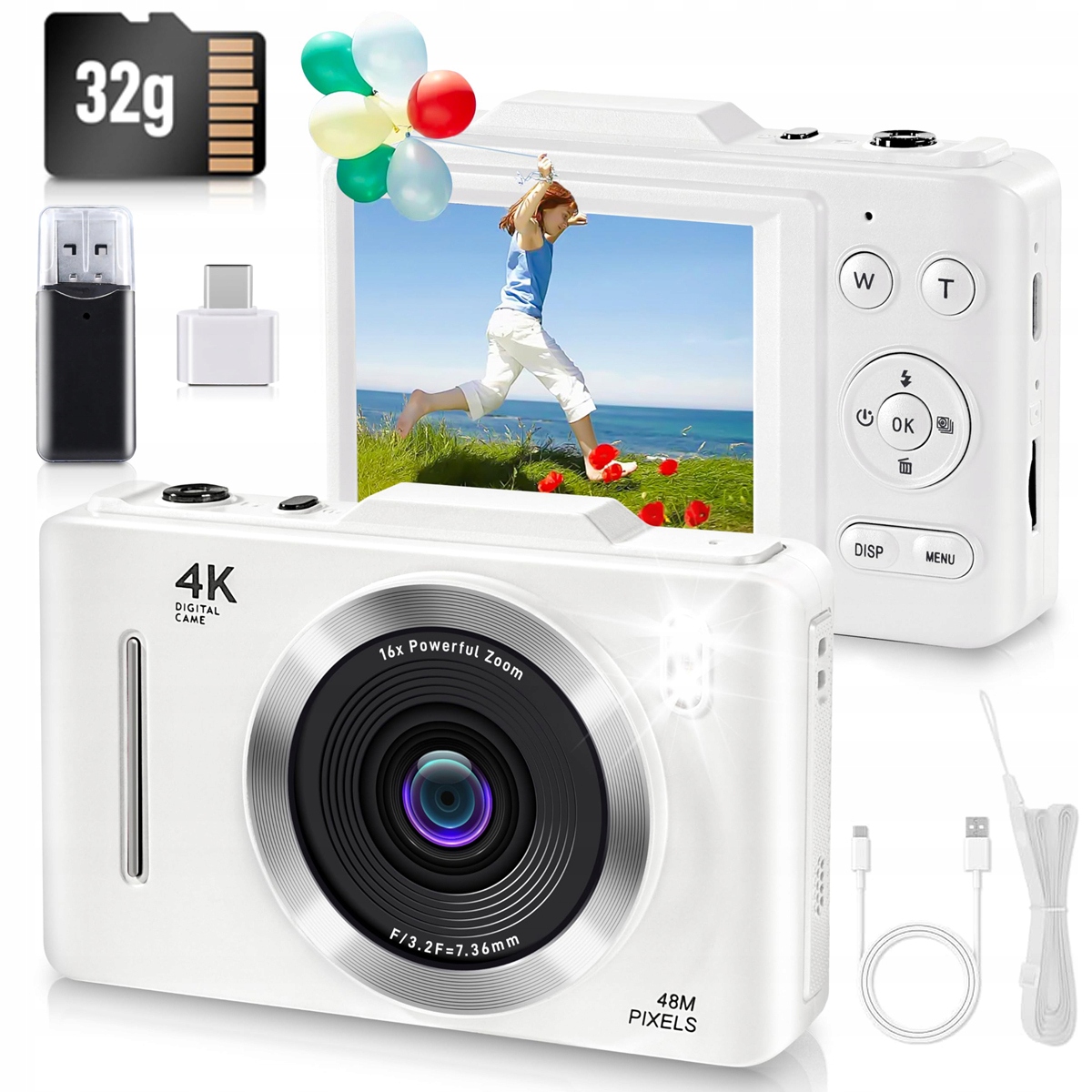4K Digitální Fotoaparát 16X Zoom 48MP Fotoaparát Pro Děti 32GB Karta