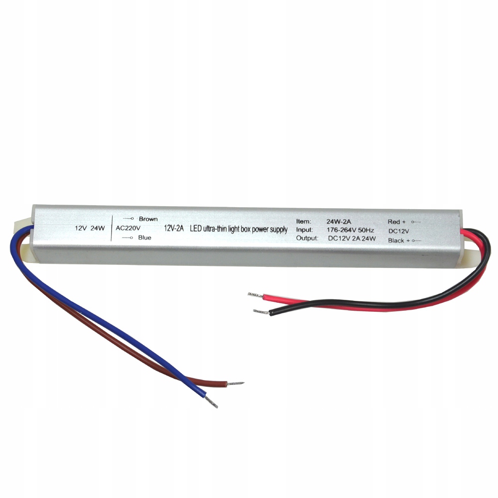 WĄSKI ZASILACZ MEBLOWY DO TAŚM LED 24W 12V 2A SLIM