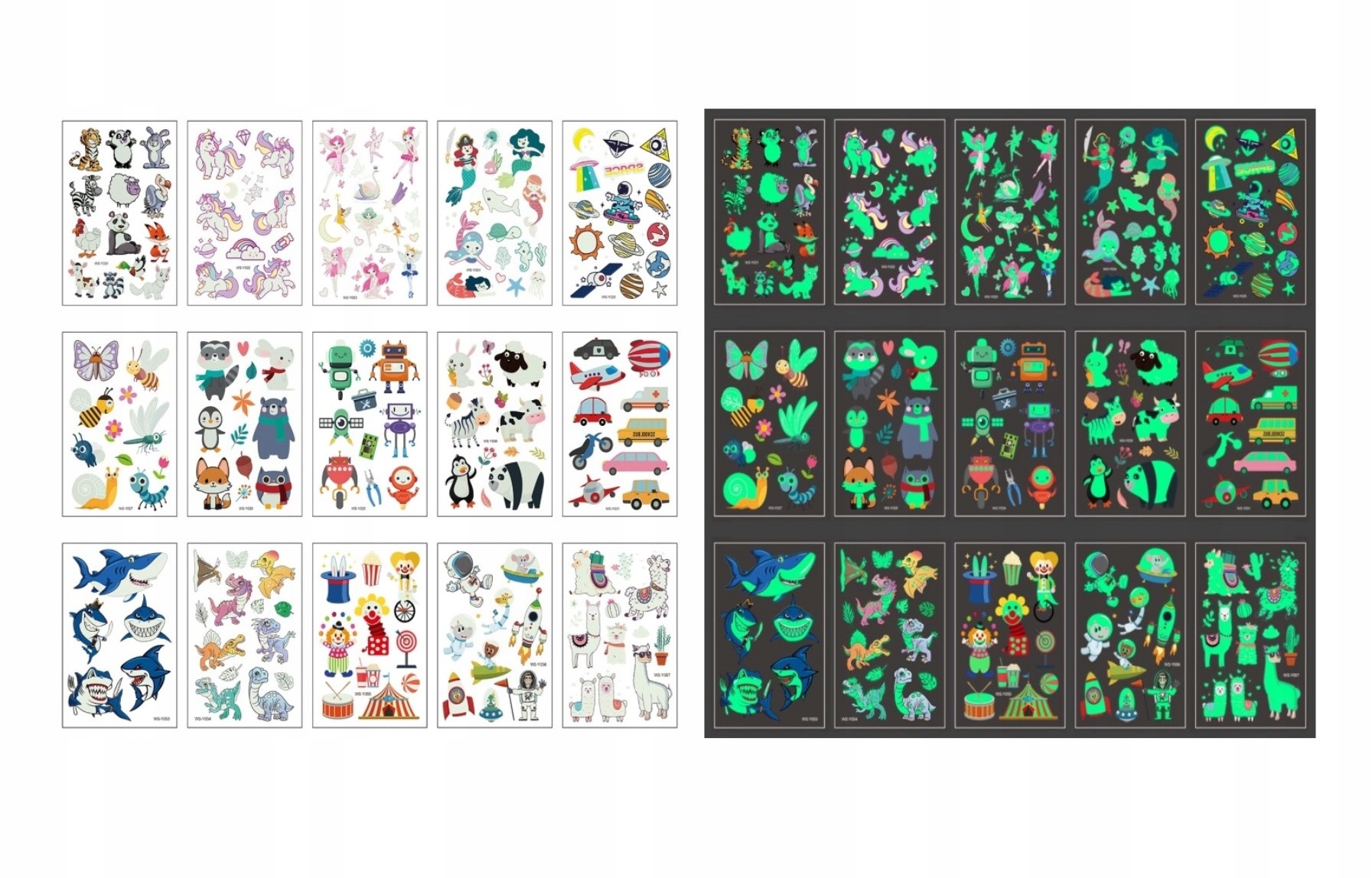 Tatuaże dla dzieci ŚWIECĄCE W CIEMNOŚCI 15 ARKUSZY DZIECIĘCE 170 szt Płeć uniseks