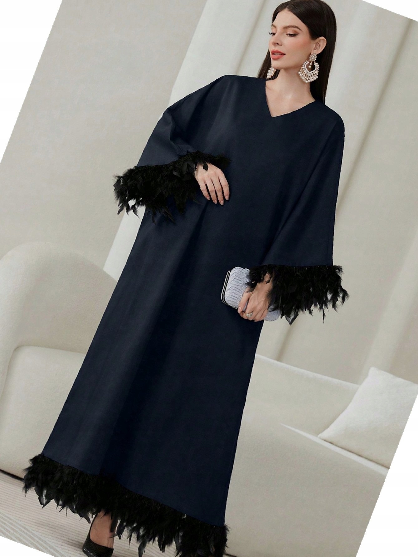 Šaty s peřím v arabském stylu Maxi Zdobená Navy S 36