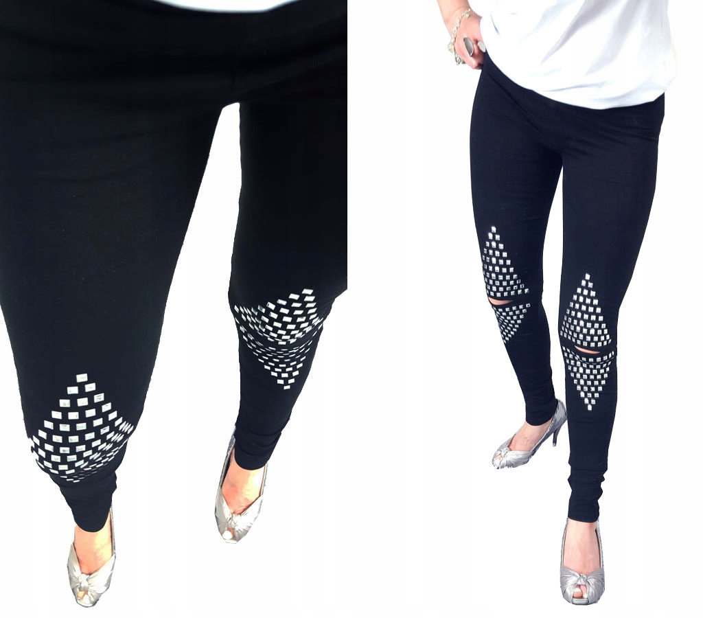 

Spodnie Legginsy Rurki Ćwieki Ripped Getry Dziury